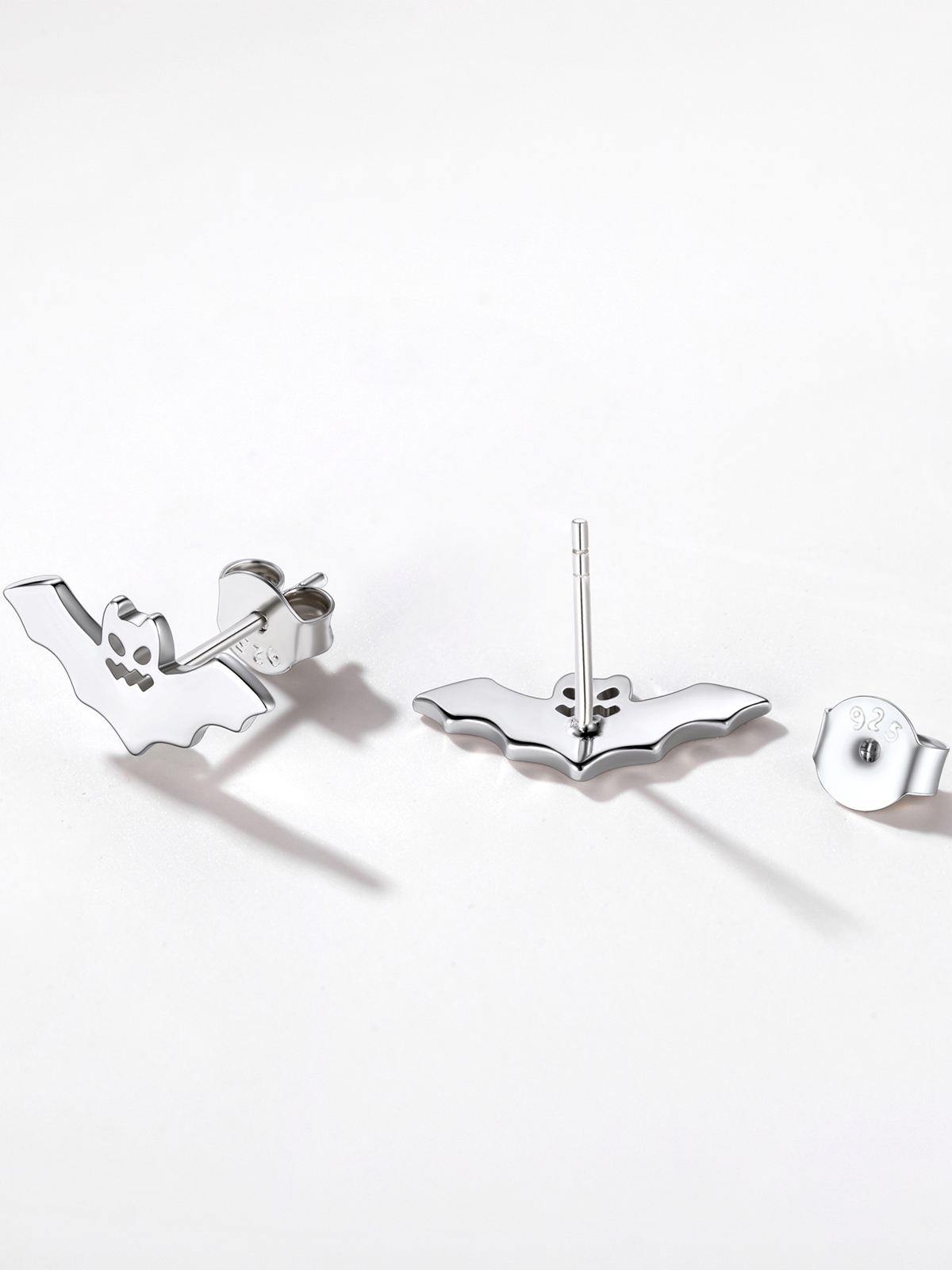 Halloween Gothic Jewelry Bat Stud Earrings in Silver