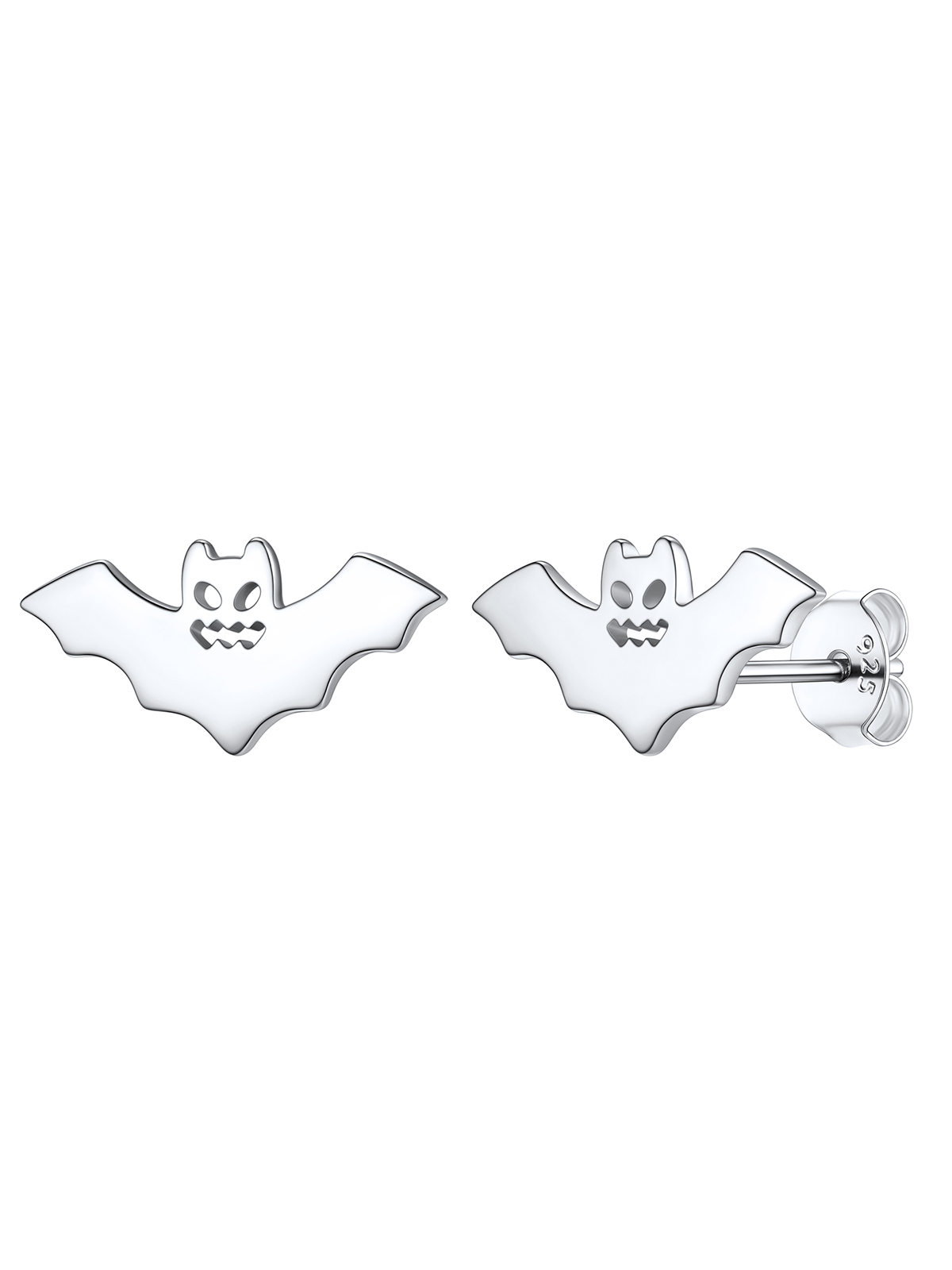 Halloween Gothic Jewelry Bat Stud Earrings in Silver