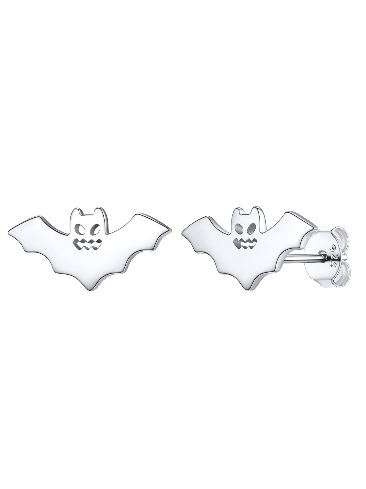 Halloween Gothic Jewelry Bat Stud Earrings in Silver