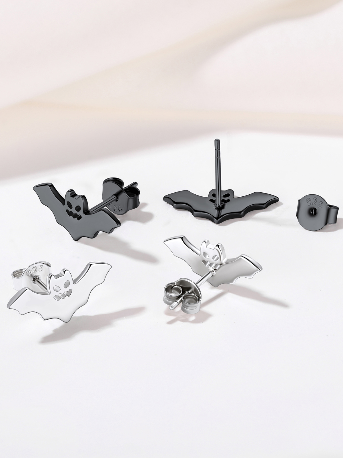 Halloween Gothic Jewelry Bat Stud Earrings in Silver