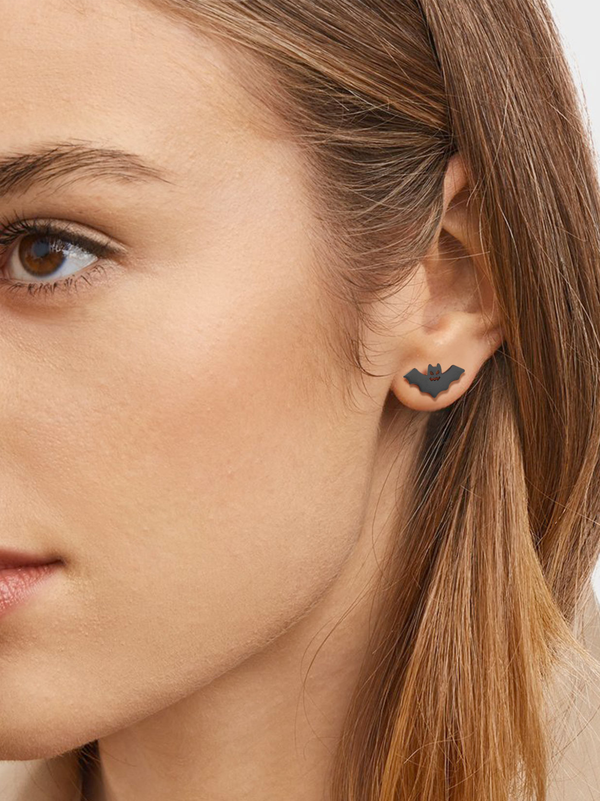 Halloween Gothic Jewelry Bat Stud Earrings in Black Plated