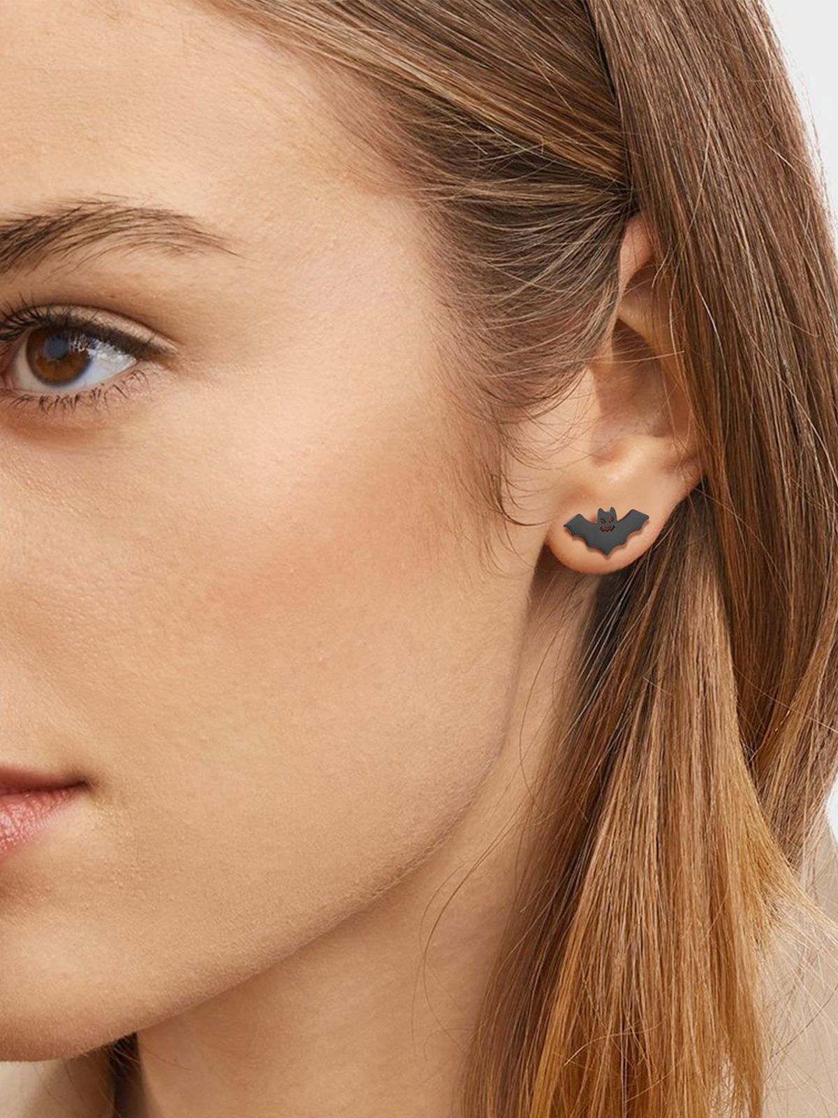 Halloween Gothic Jewelry Bat Stud Earrings in Black Plated