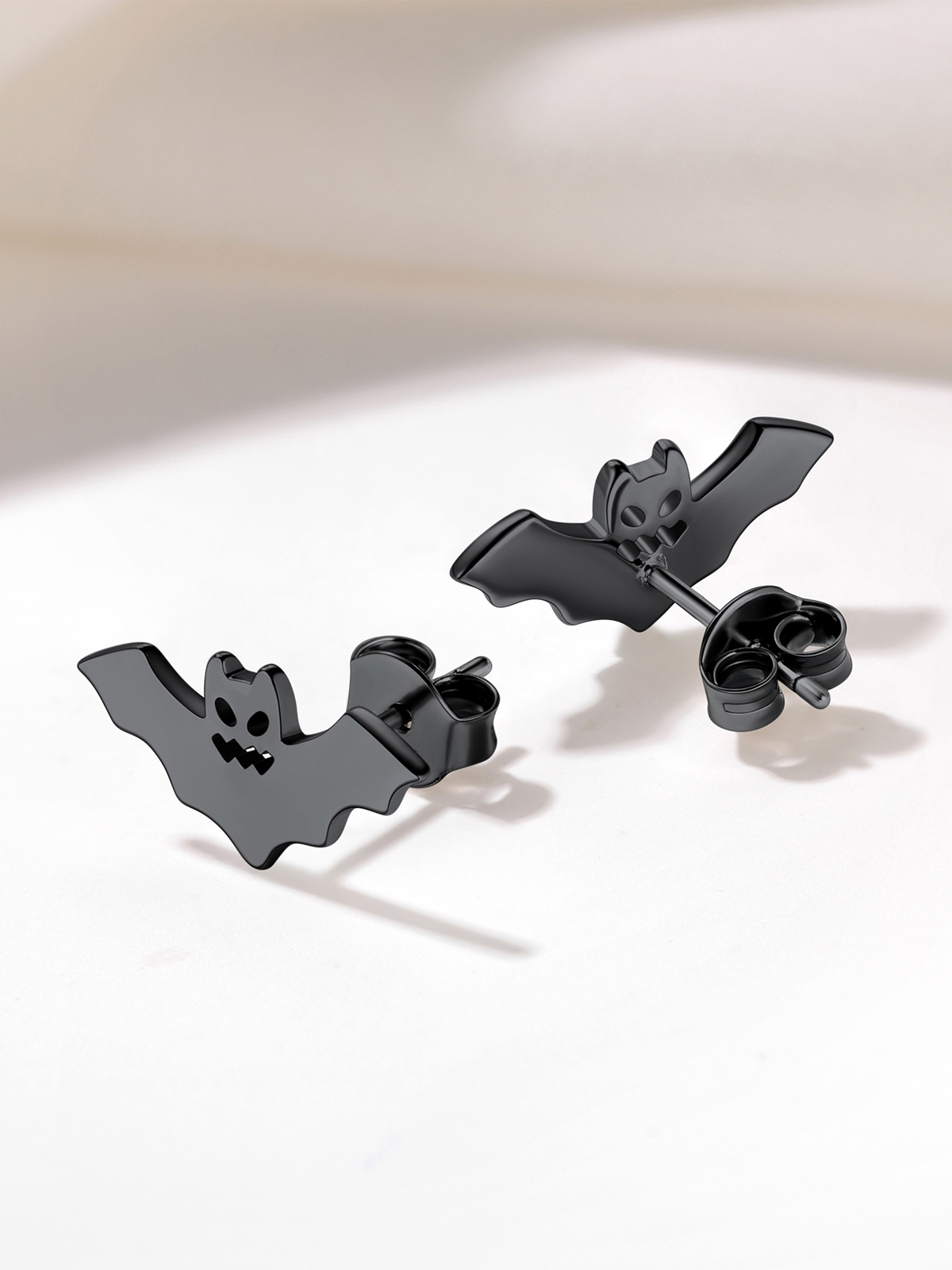 Halloween Gothic Jewelry Bat Stud Earrings in Black Plated