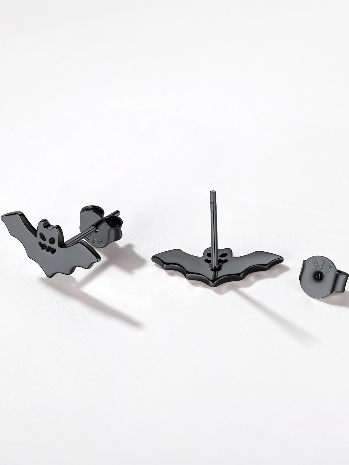 Halloween Gothic Jewelry Bat Stud Earrings in Black Plated