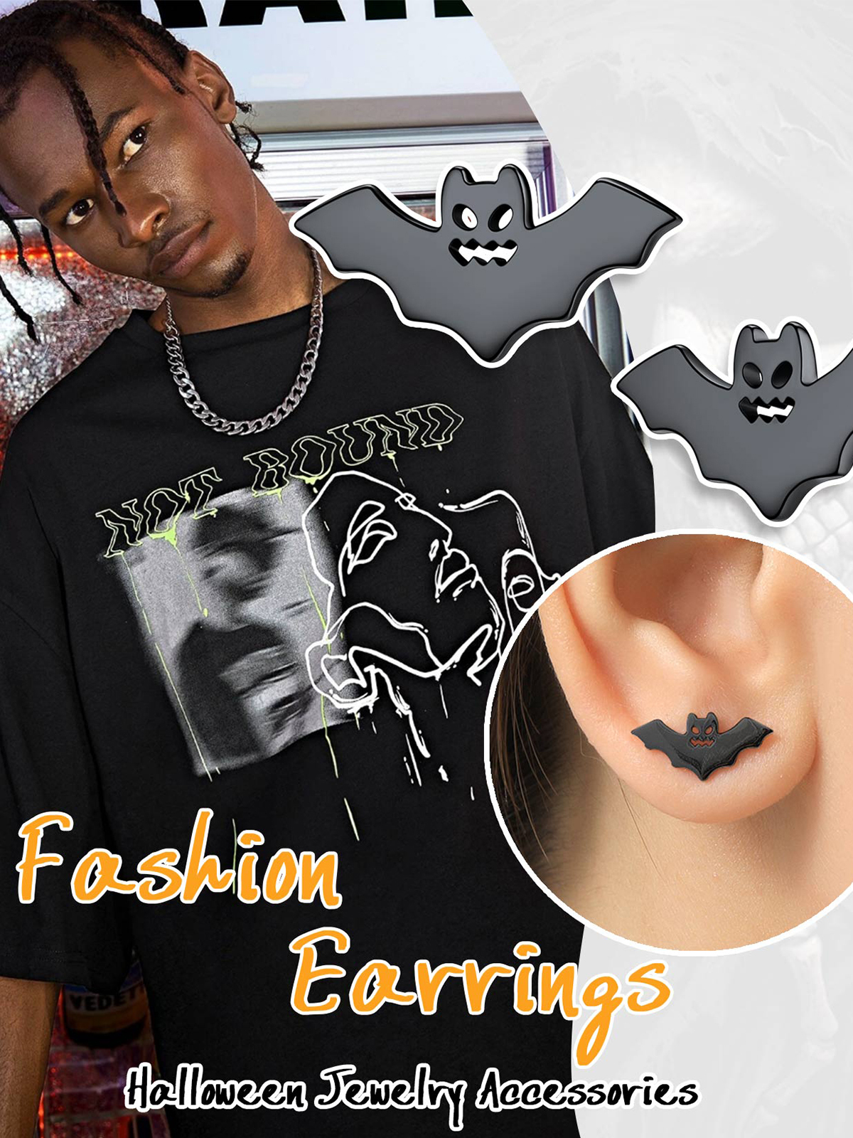 Halloween Gothic Jewelry Bat Stud Earrings in Black Plated