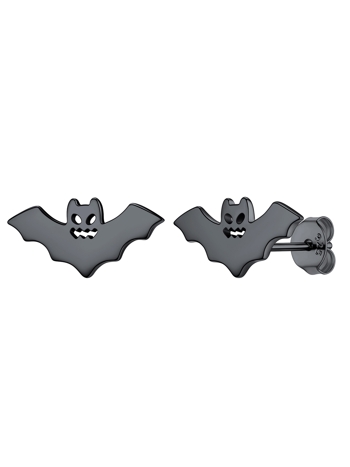 Halloween Gothic Jewelry Bat Stud Earrings in Black Plated