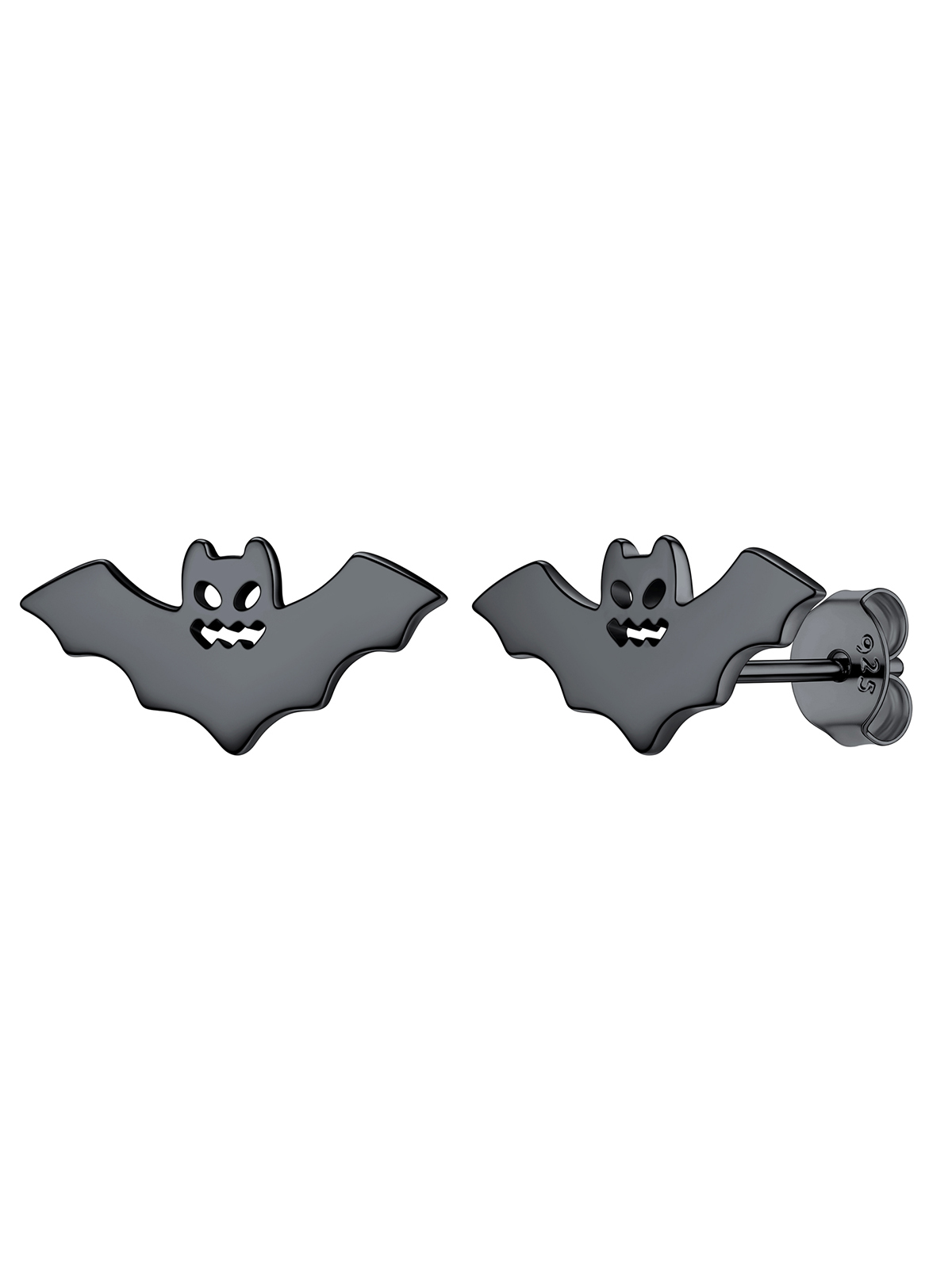 Halloween Gothic Jewelry Bat Stud Earrings in Black Plated