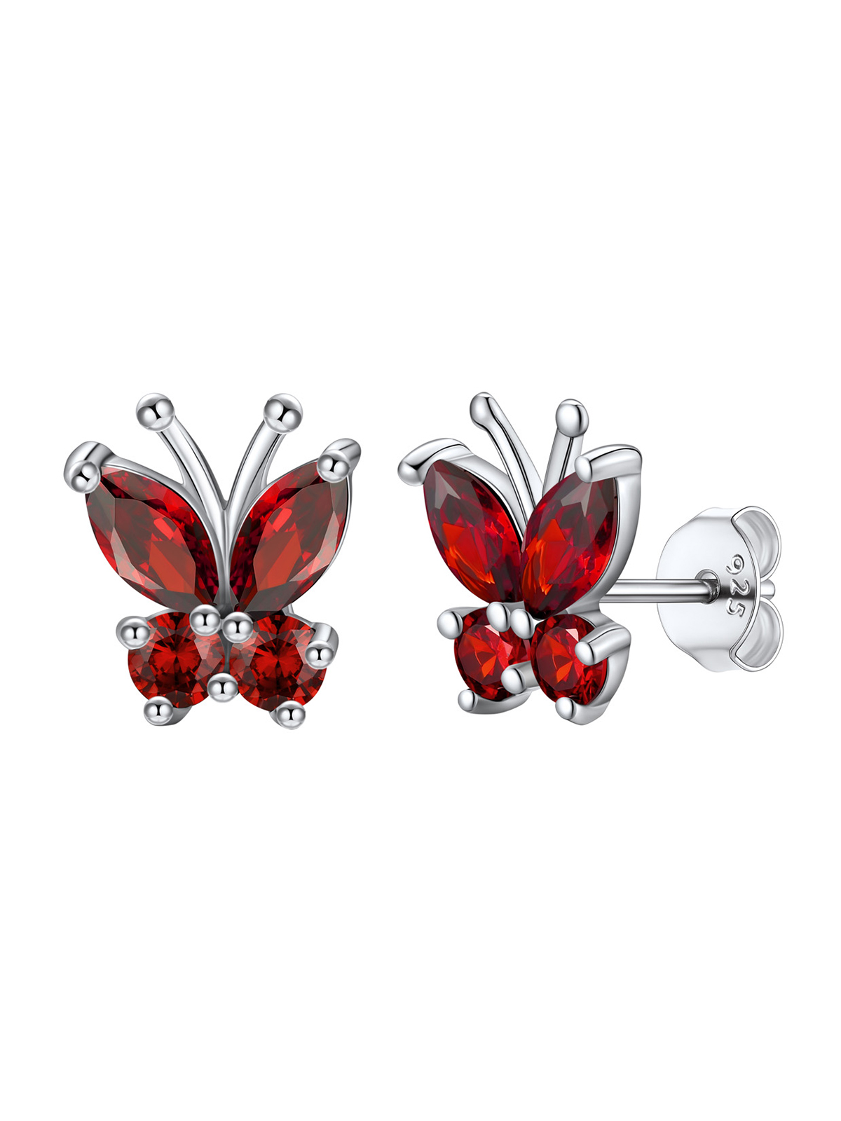 Synthetic Garnet Stud Butterfly Earrings