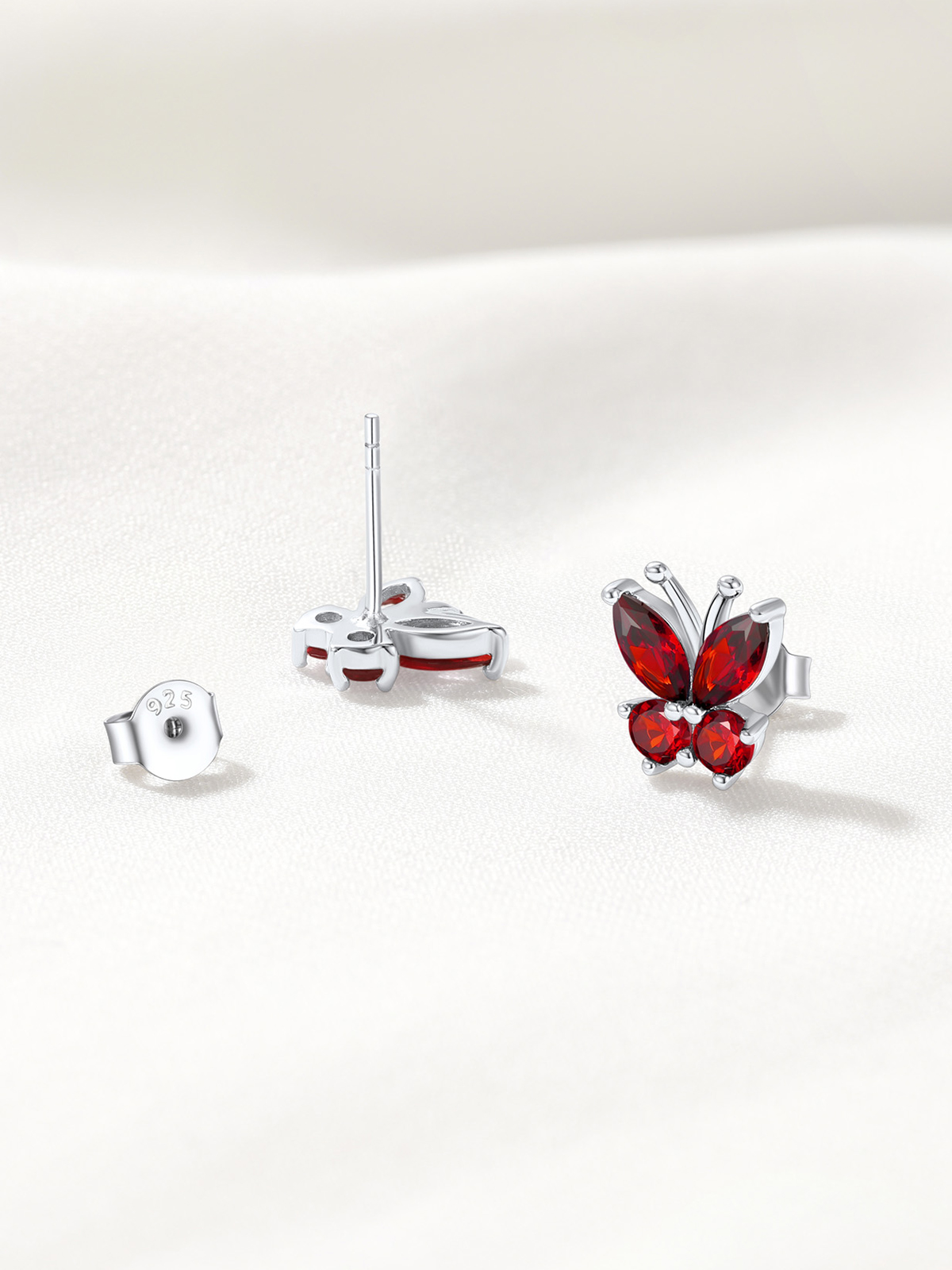 Synthetic Garnet Stud Butterfly Earrings