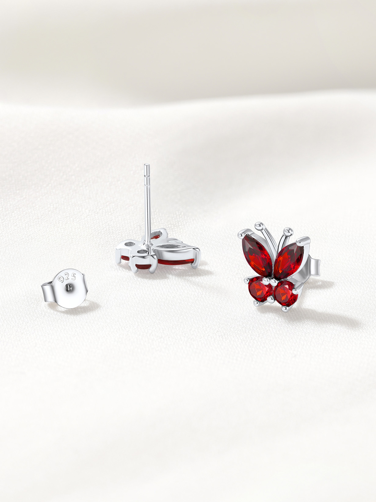 Synthetic Garnet Stud Butterfly Earrings