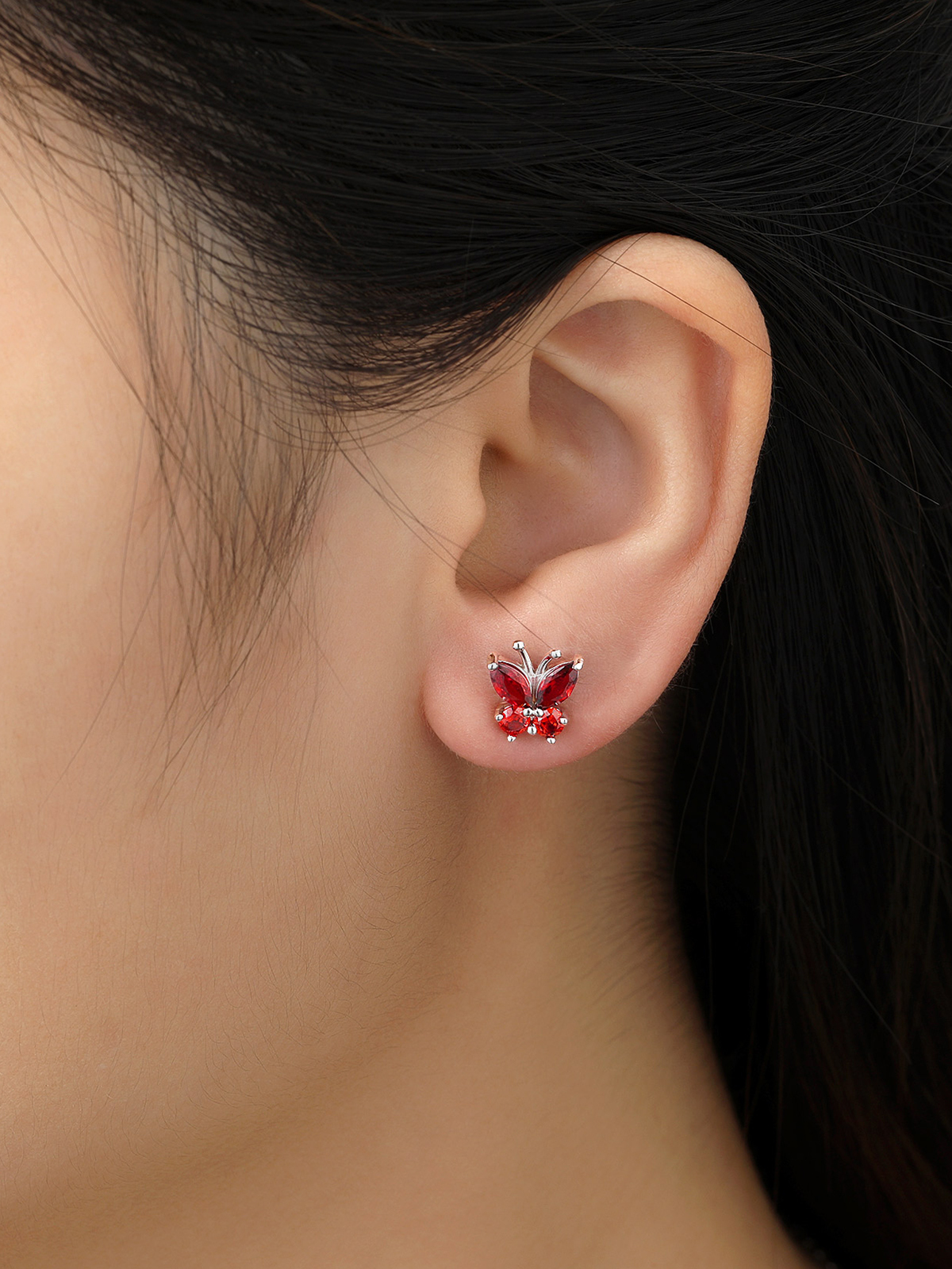 Synthetic Garnet Stud Butterfly Earrings
