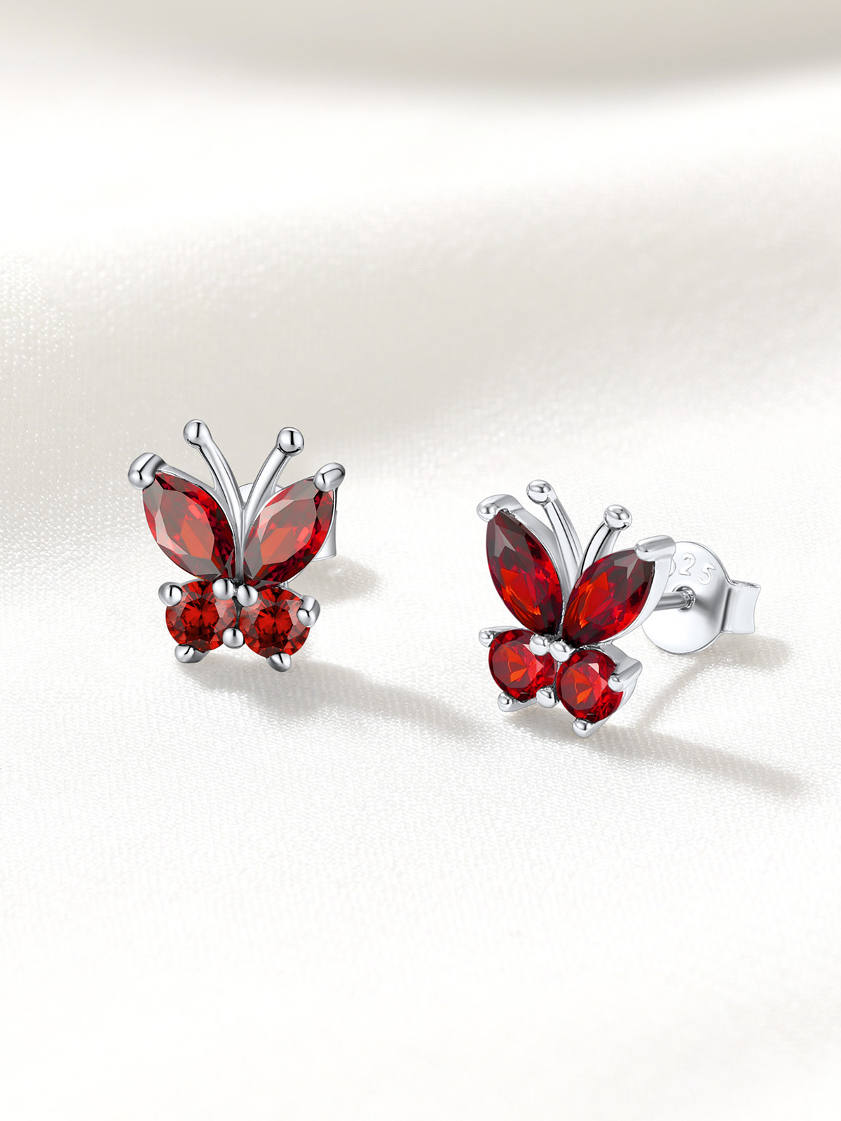 Synthetic Garnet Stud Butterfly Earrings