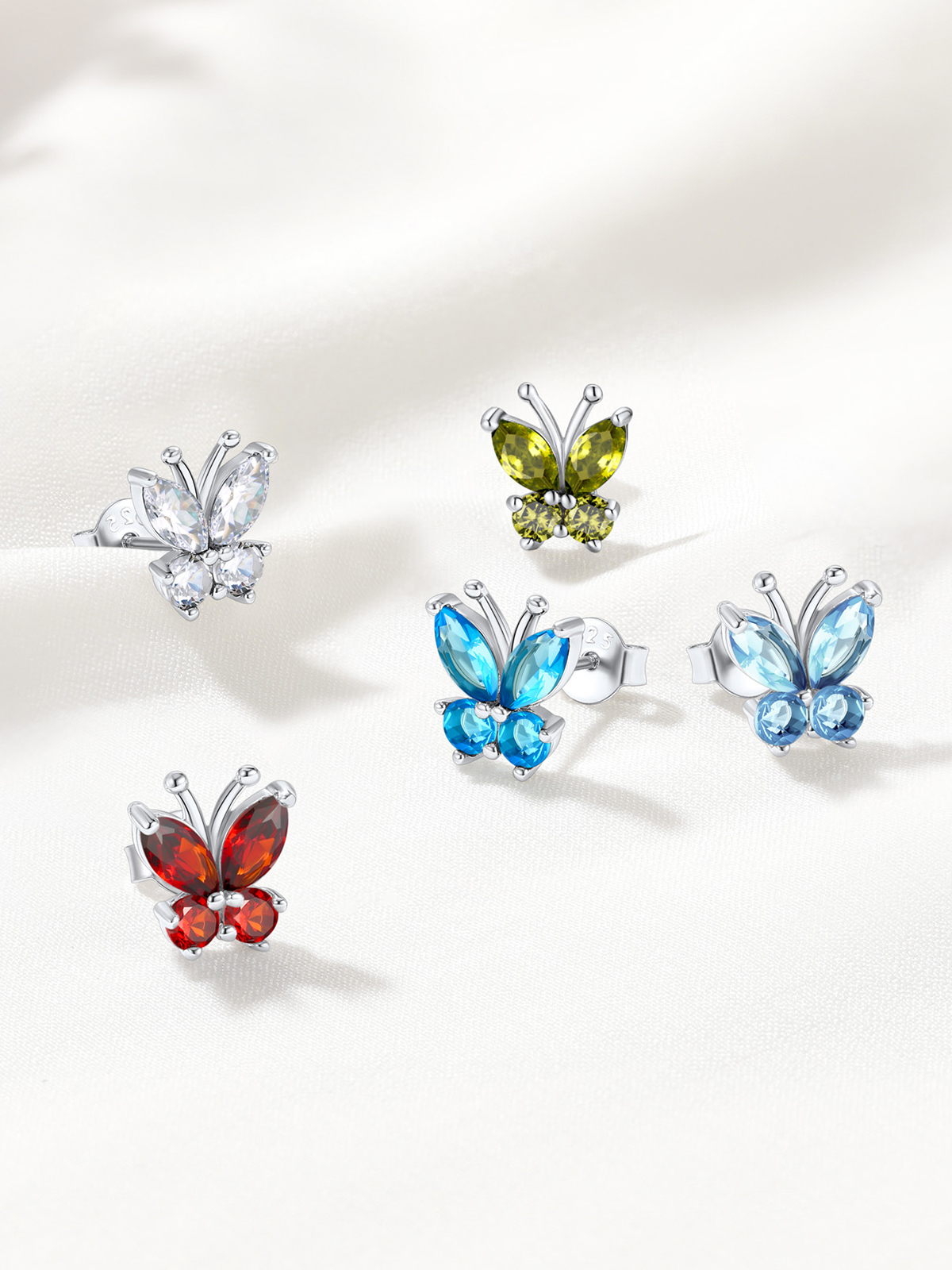 Synthetic Diamond Stud Butterfly Earrings