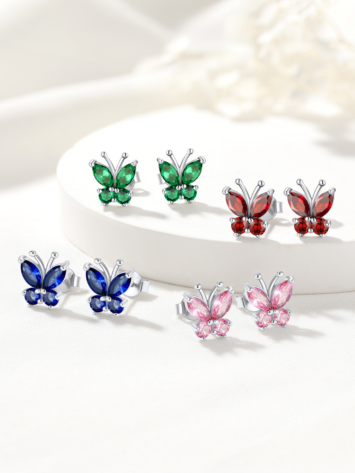 Synthetic Sapphire Stud Butterfly Earrings
