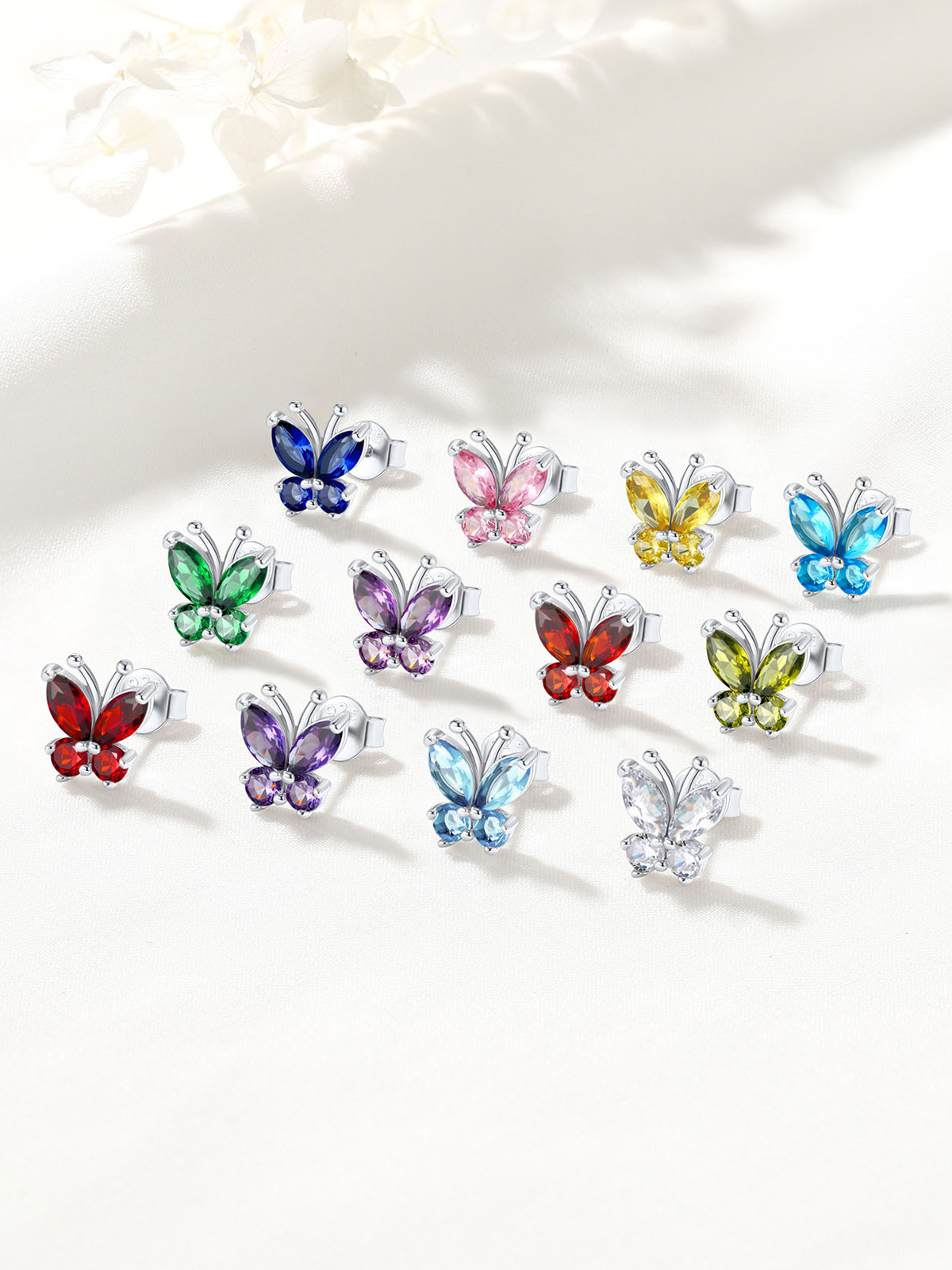 Synthetic Diamond Stud Butterfly Earrings
