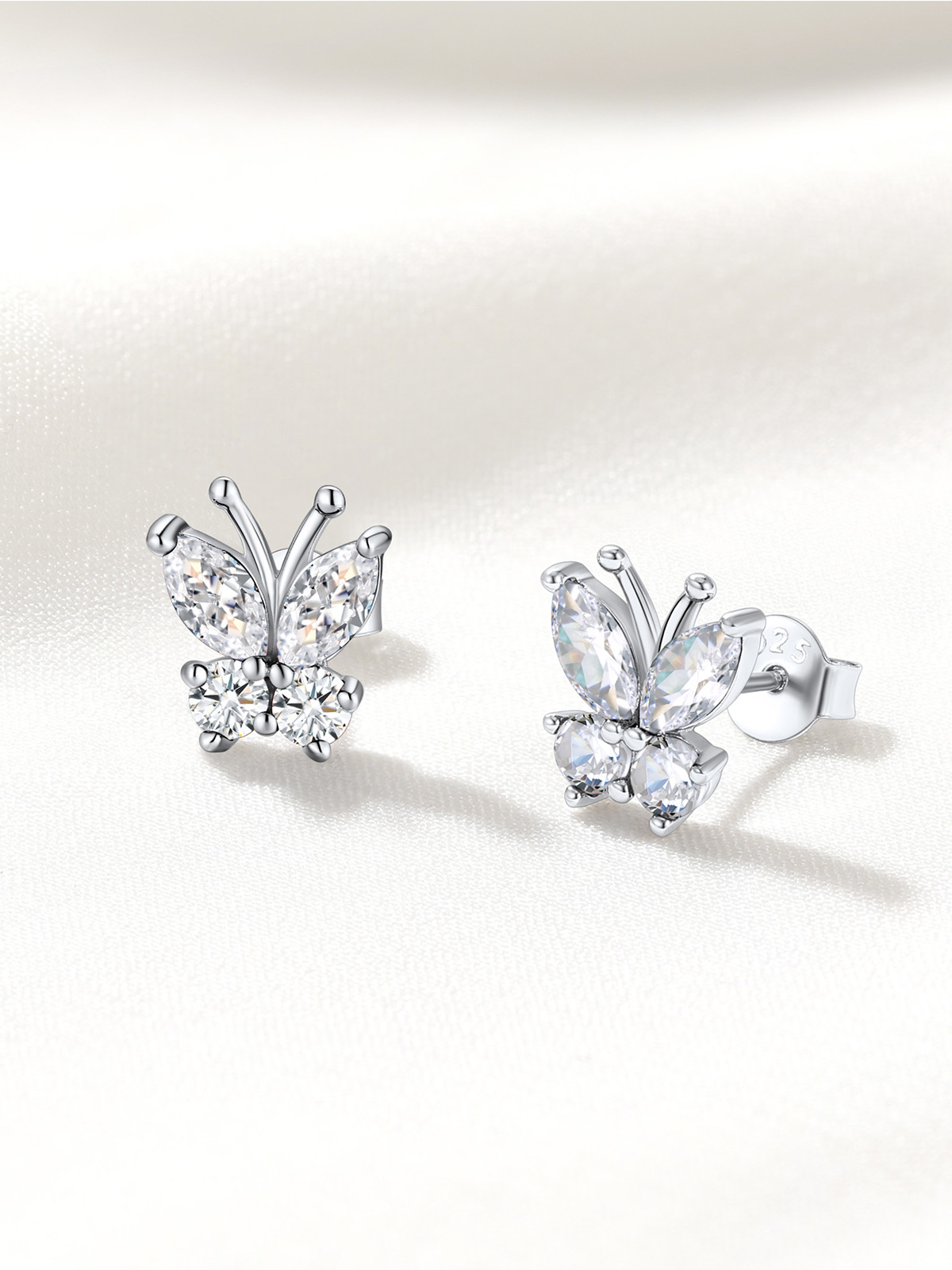 Synthetic Diamond Stud Butterfly Earrings