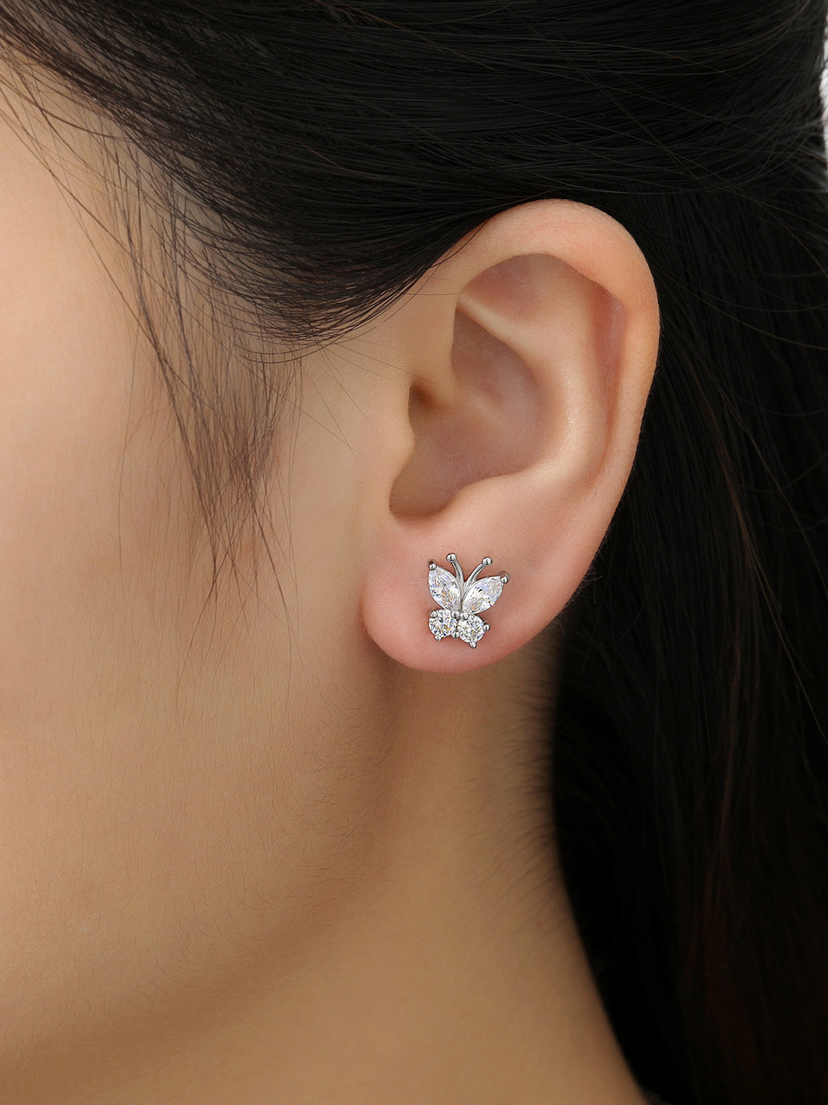 Synthetic Diamond Stud Butterfly Earrings