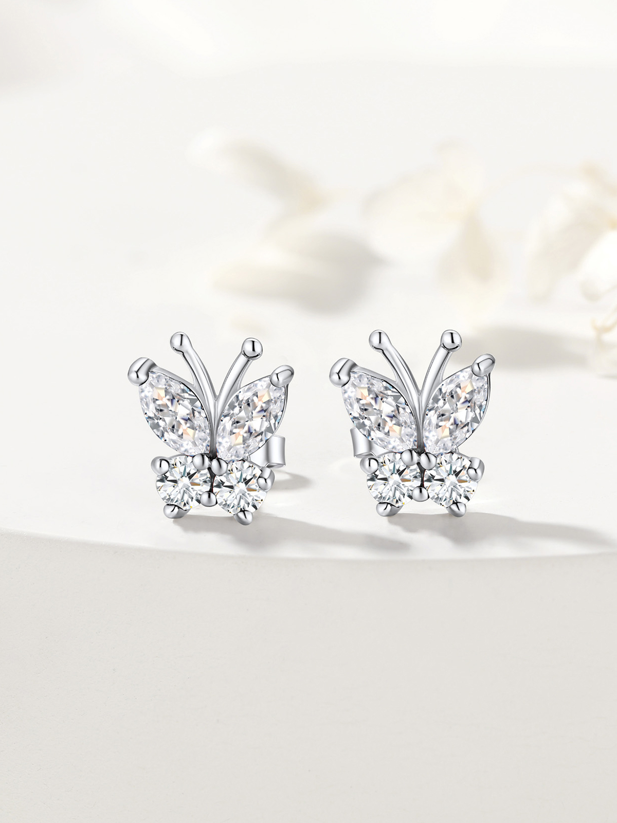 Synthetic Diamond Stud Butterfly Earrings