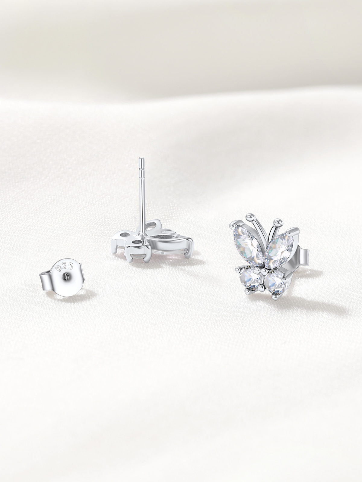 Synthetic Diamond Stud Butterfly Earrings