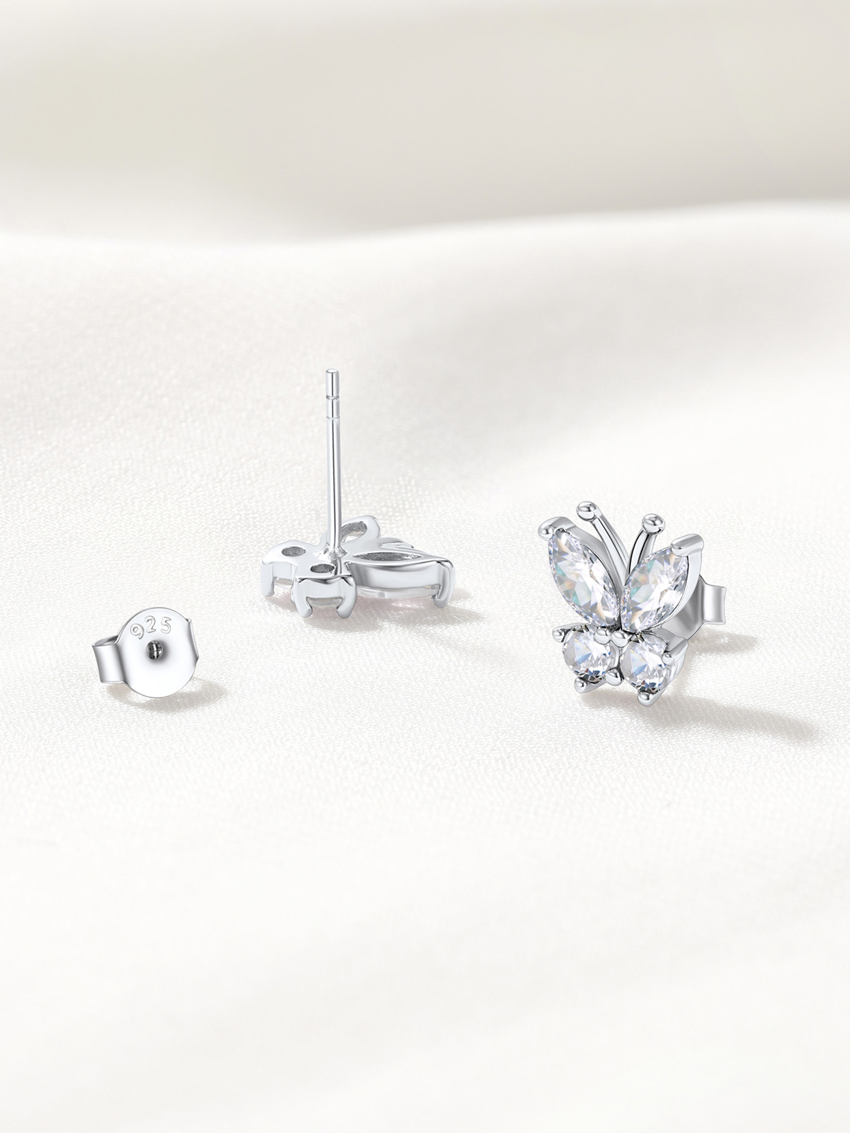 Synthetic Diamond Stud Butterfly Earrings