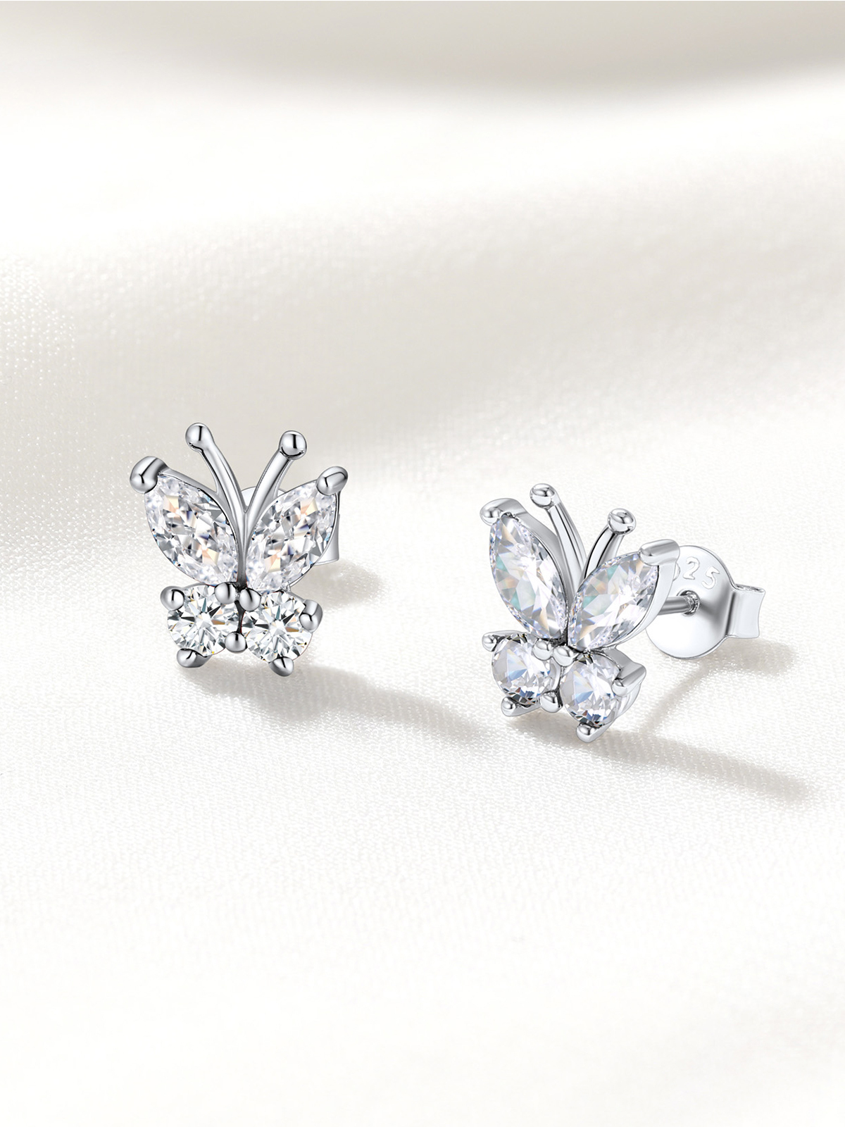Synthetic Diamond Stud Butterfly Earrings