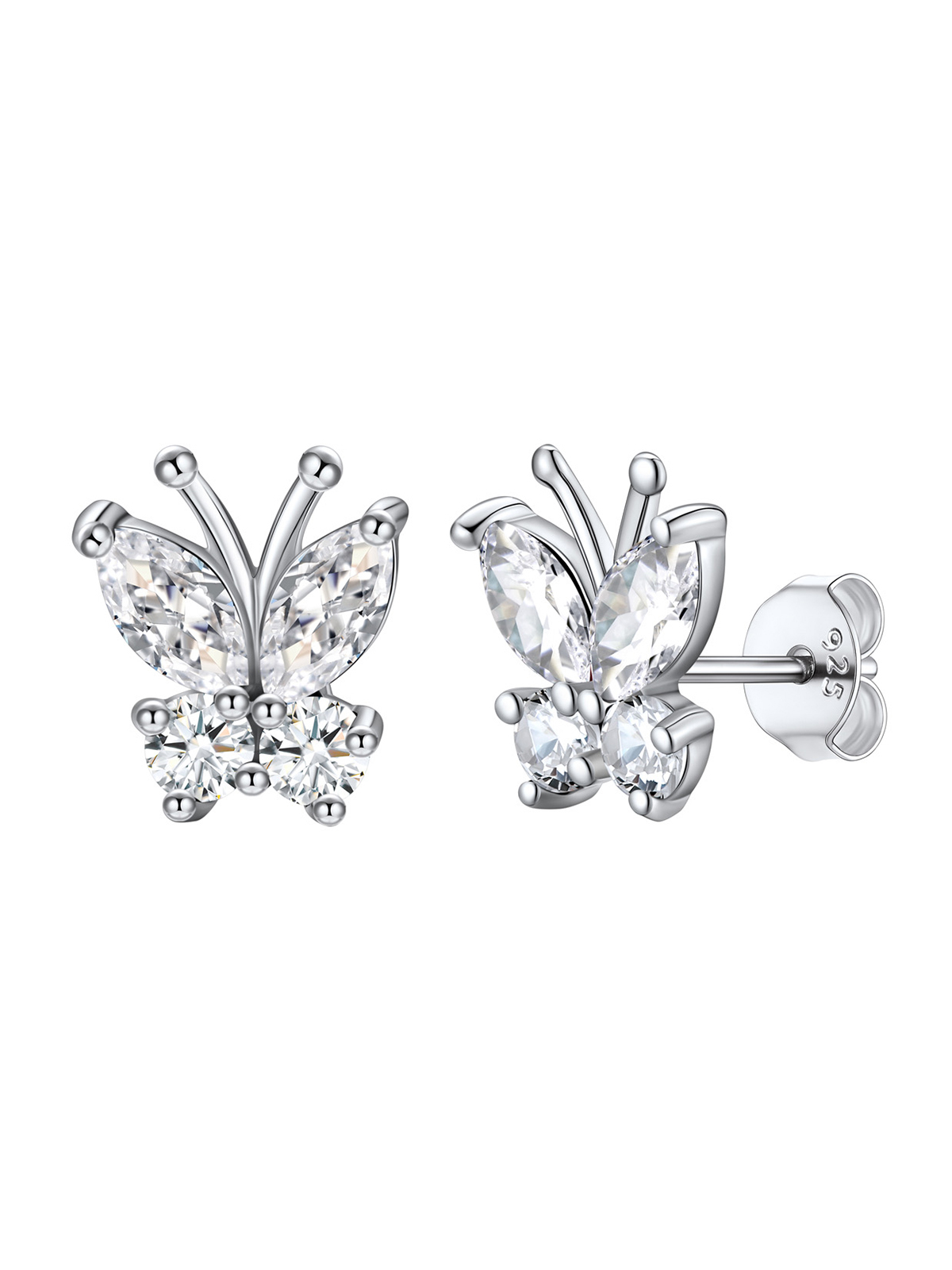 Synthetic Diamond Stud Butterfly Earrings