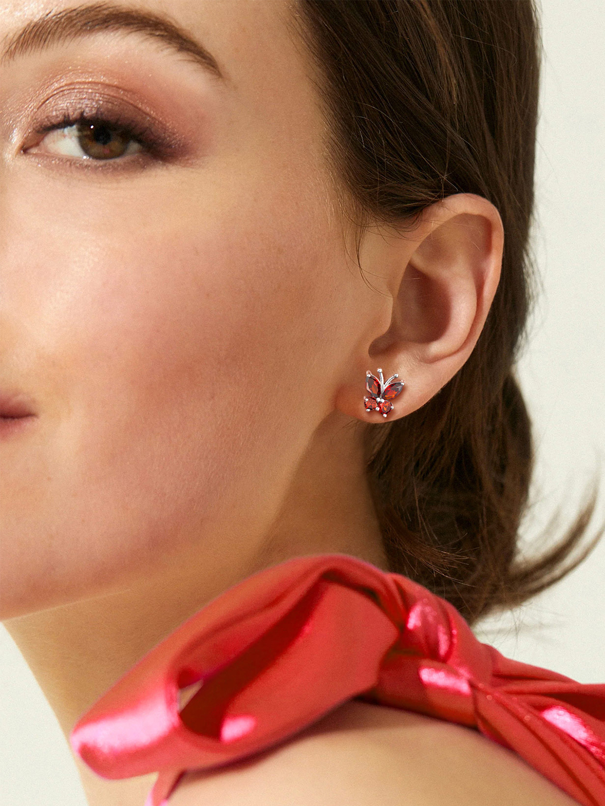 Synthetic Ruby Stud Butterfly Earrings