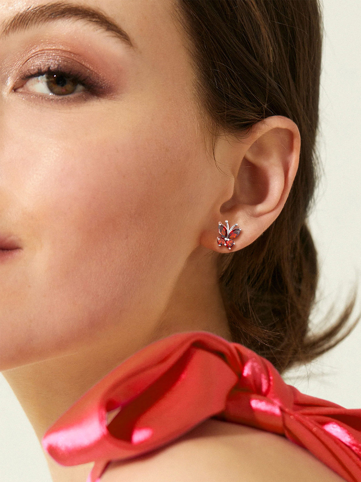 Synthetic Ruby Stud Butterfly Earrings