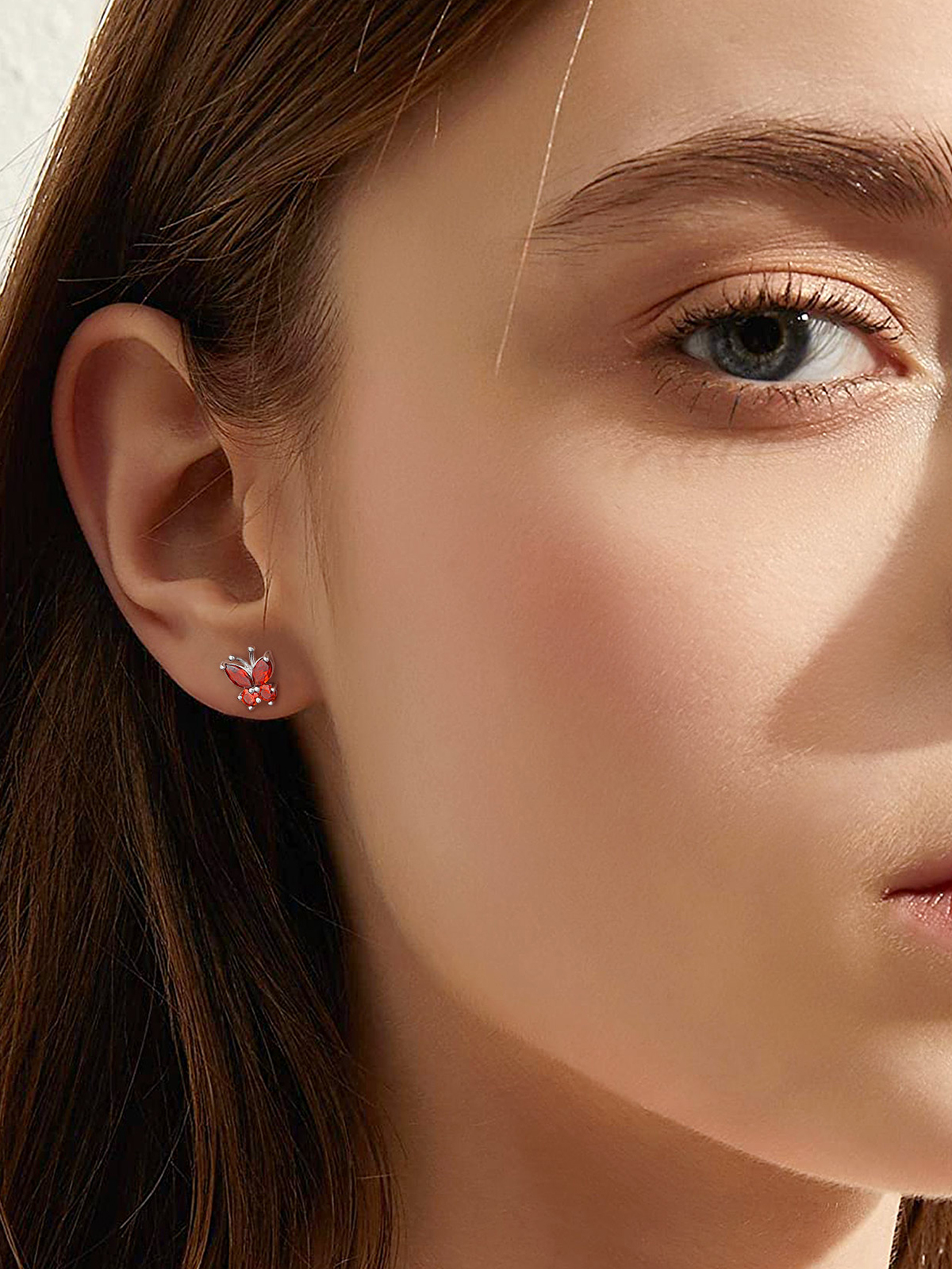 Synthetic Ruby Stud Butterfly Earrings