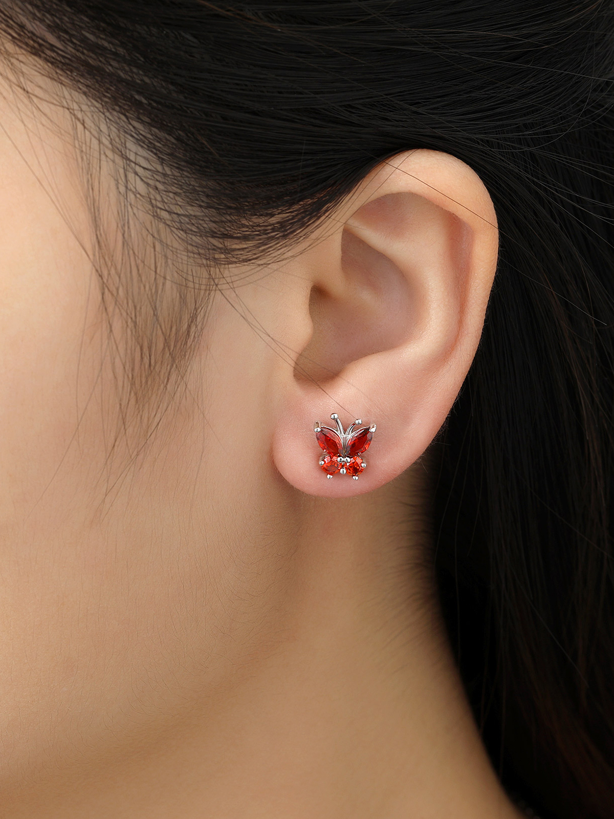 Synthetic Ruby Stud Butterfly Earrings