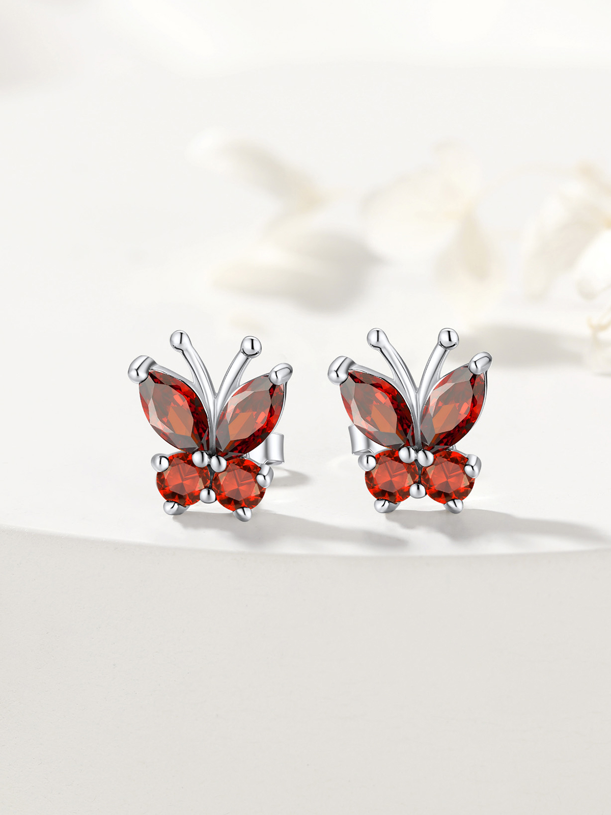 Synthetic Ruby Stud Butterfly Earrings