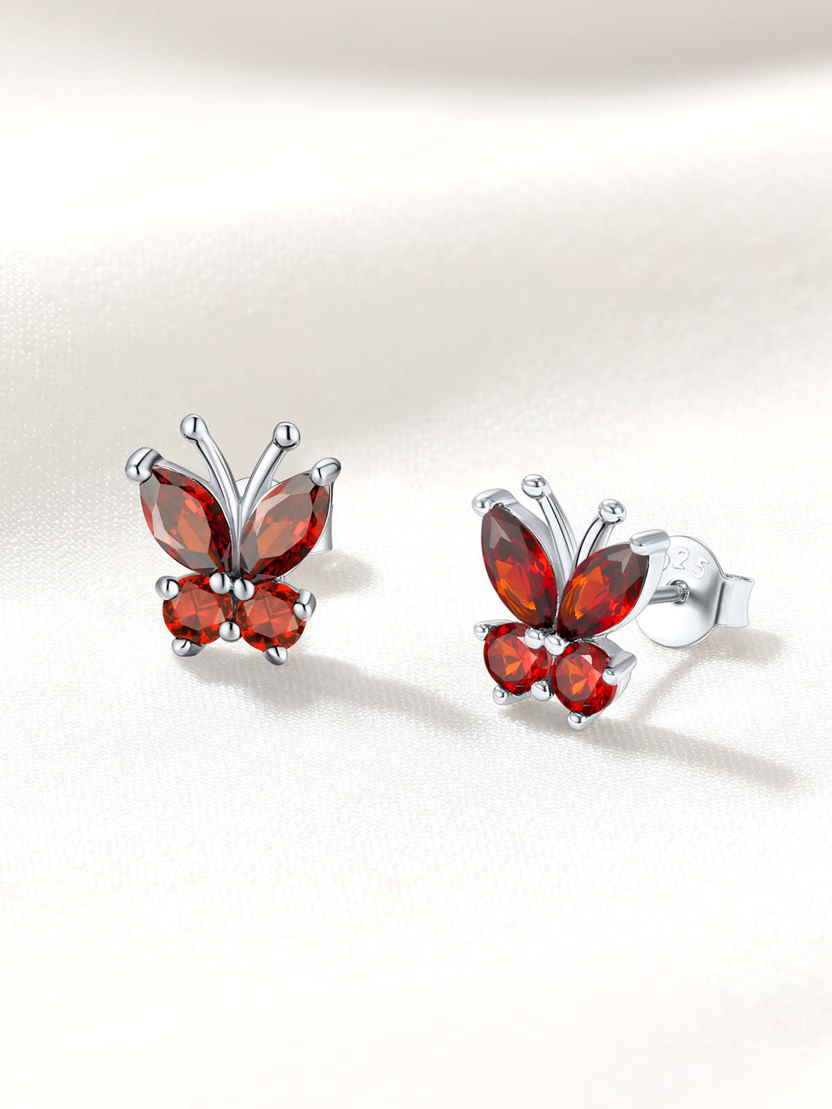 Synthetic Ruby Stud Butterfly Earrings