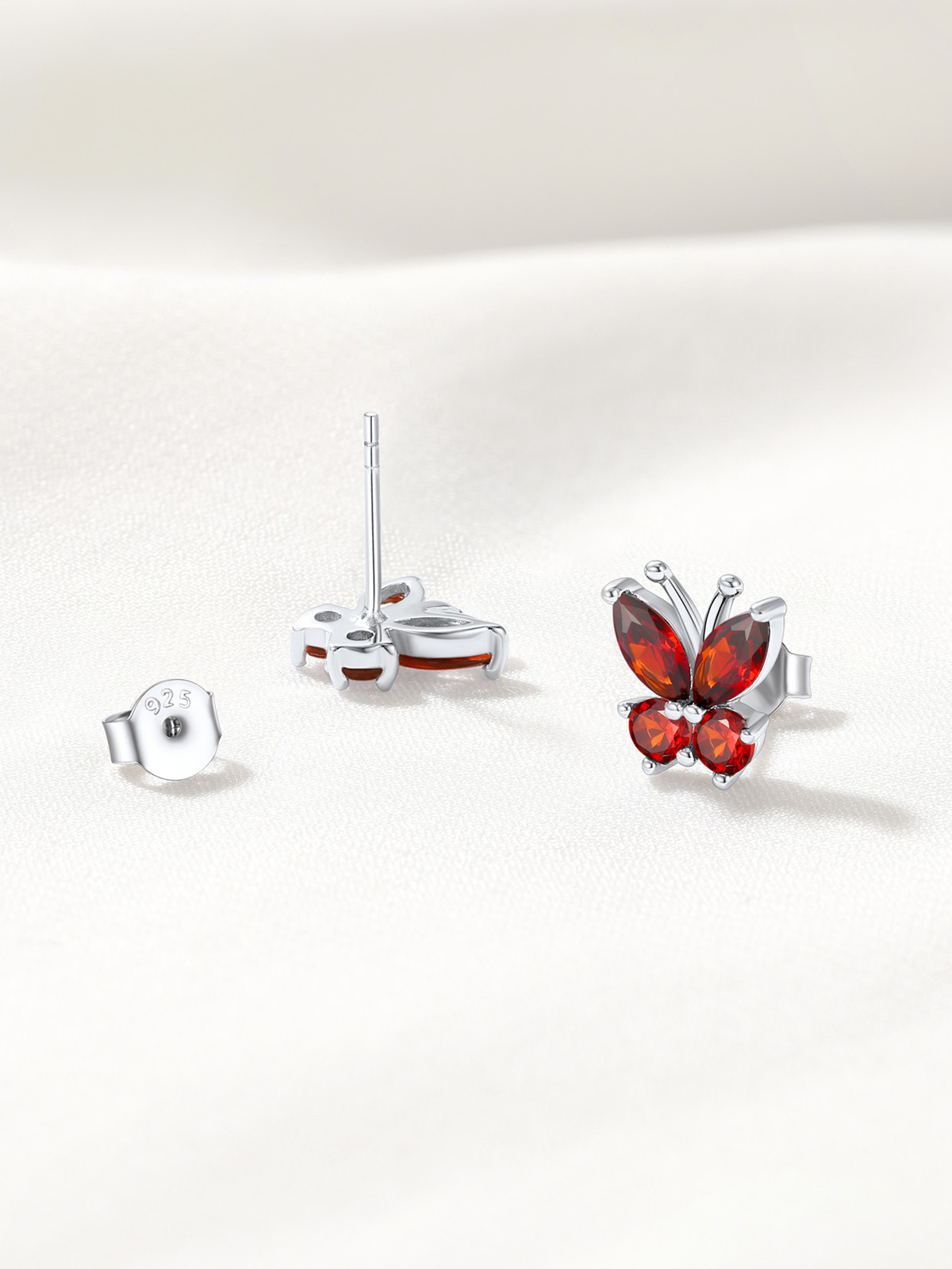 Synthetic Ruby Stud Butterfly Earrings
