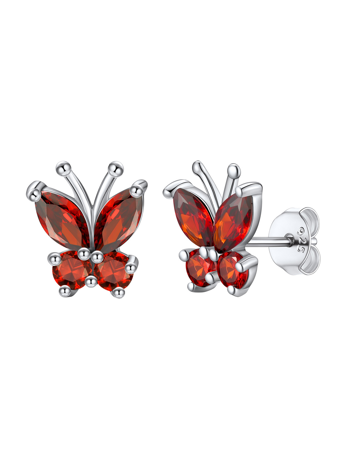 Synthetic Ruby Stud Butterfly Earrings