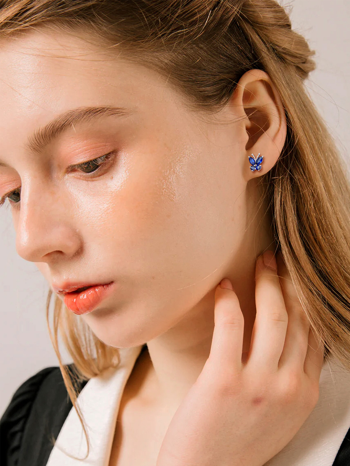 Synthetic Sapphire Stud Butterfly Earrings