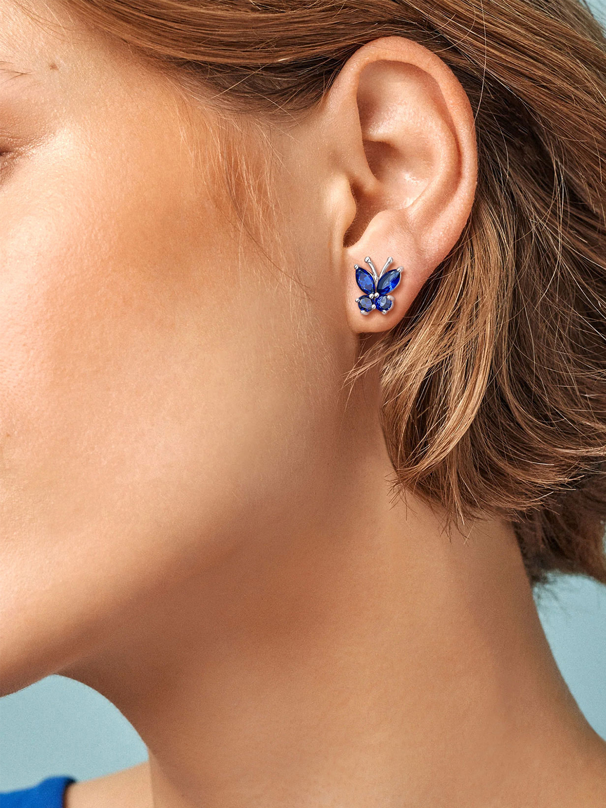 Synthetic Sapphire Stud Butterfly Earrings