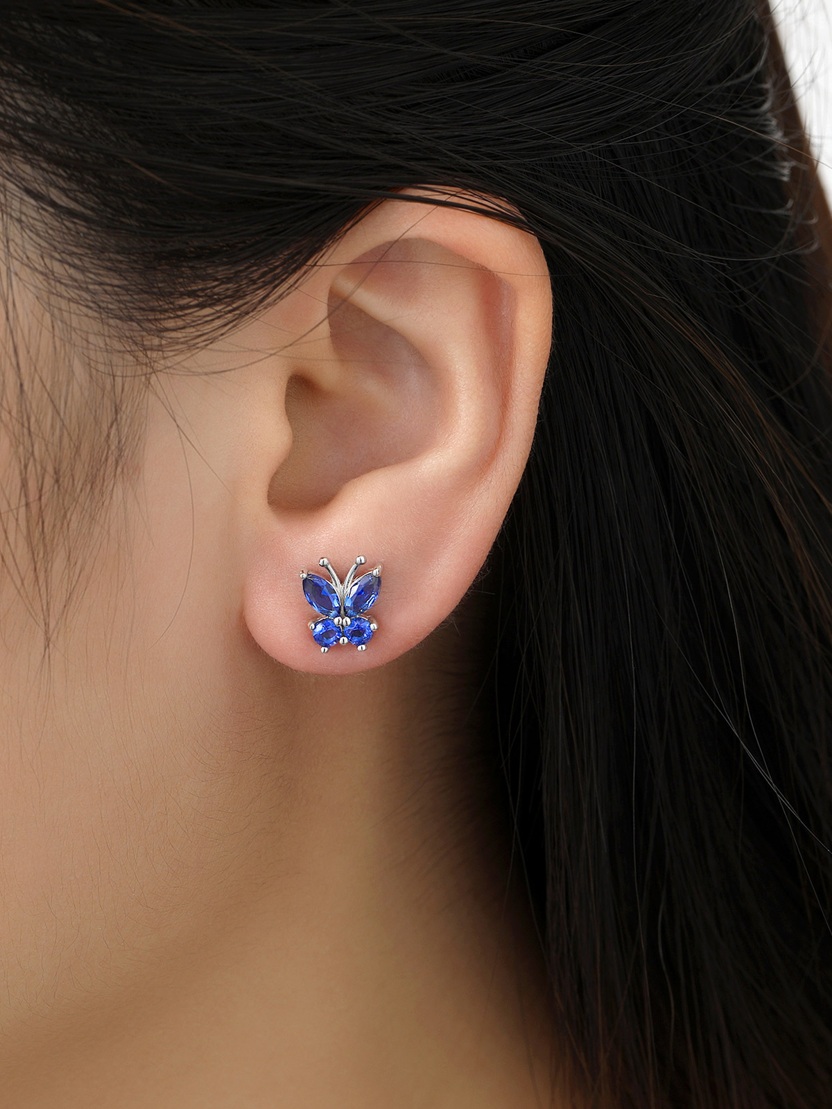 Synthetic Sapphire Stud Butterfly Earrings