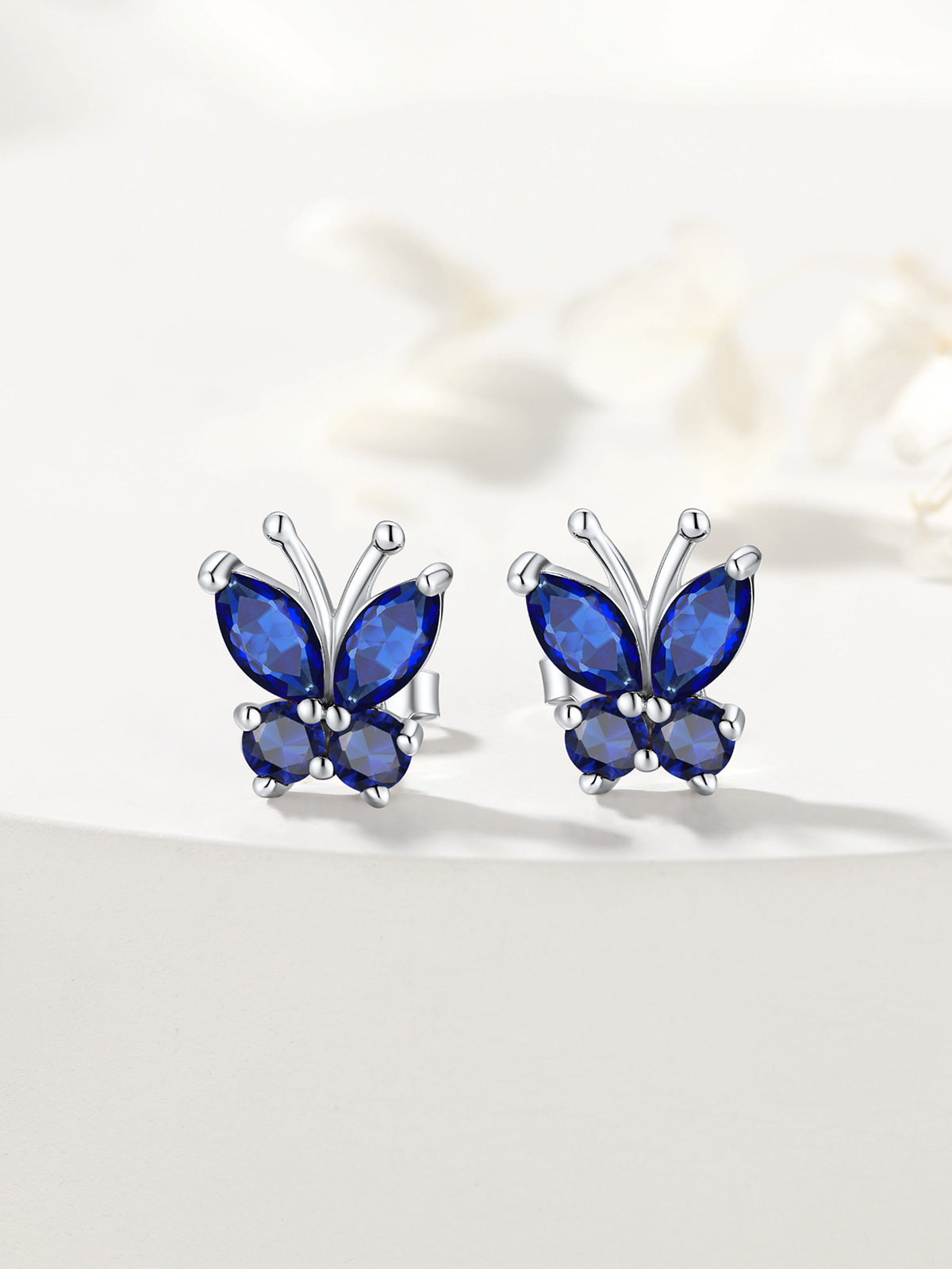 Synthetic Sapphire Stud Butterfly Earrings