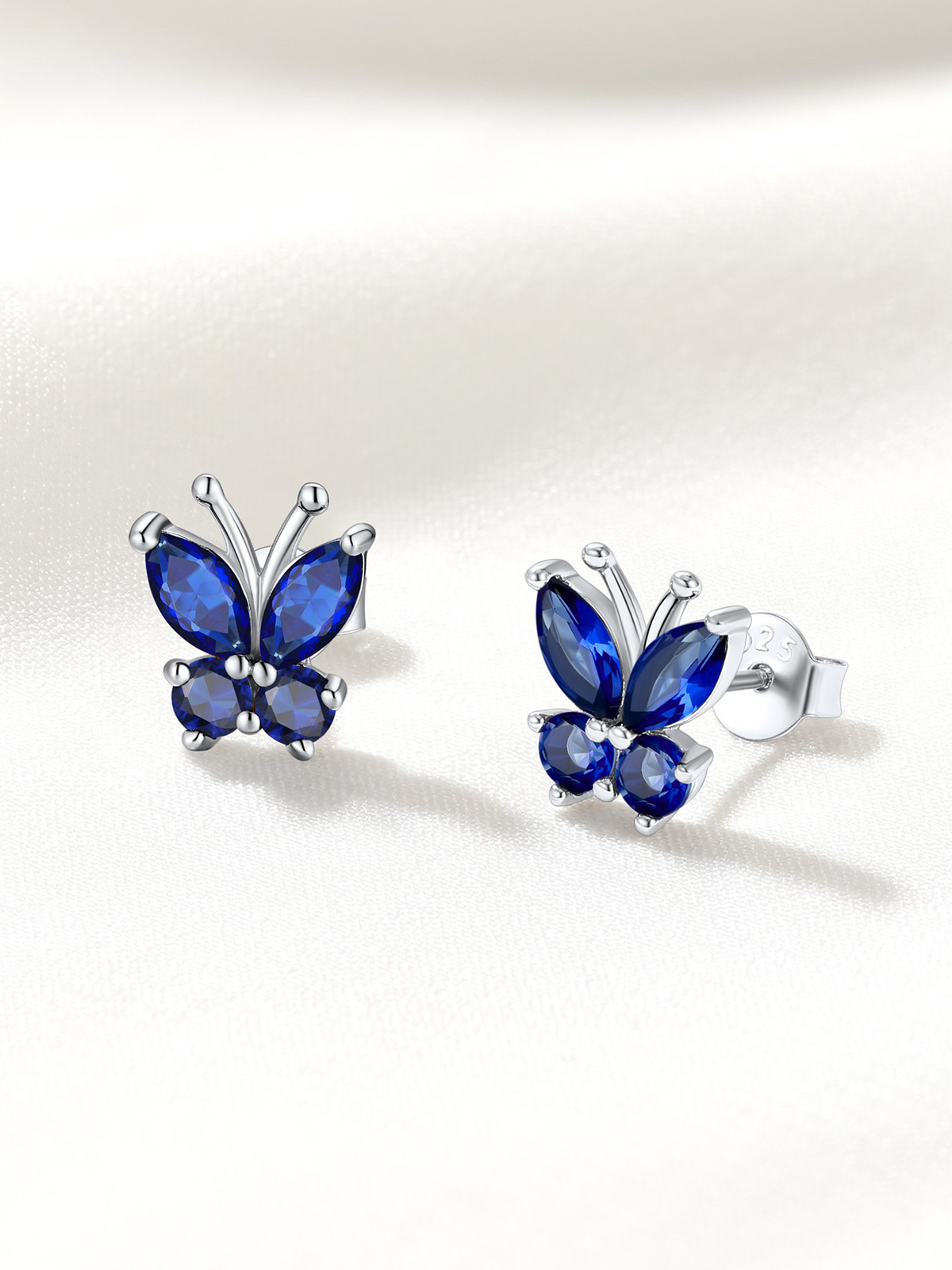 Synthetic Sapphire Stud Butterfly Earrings