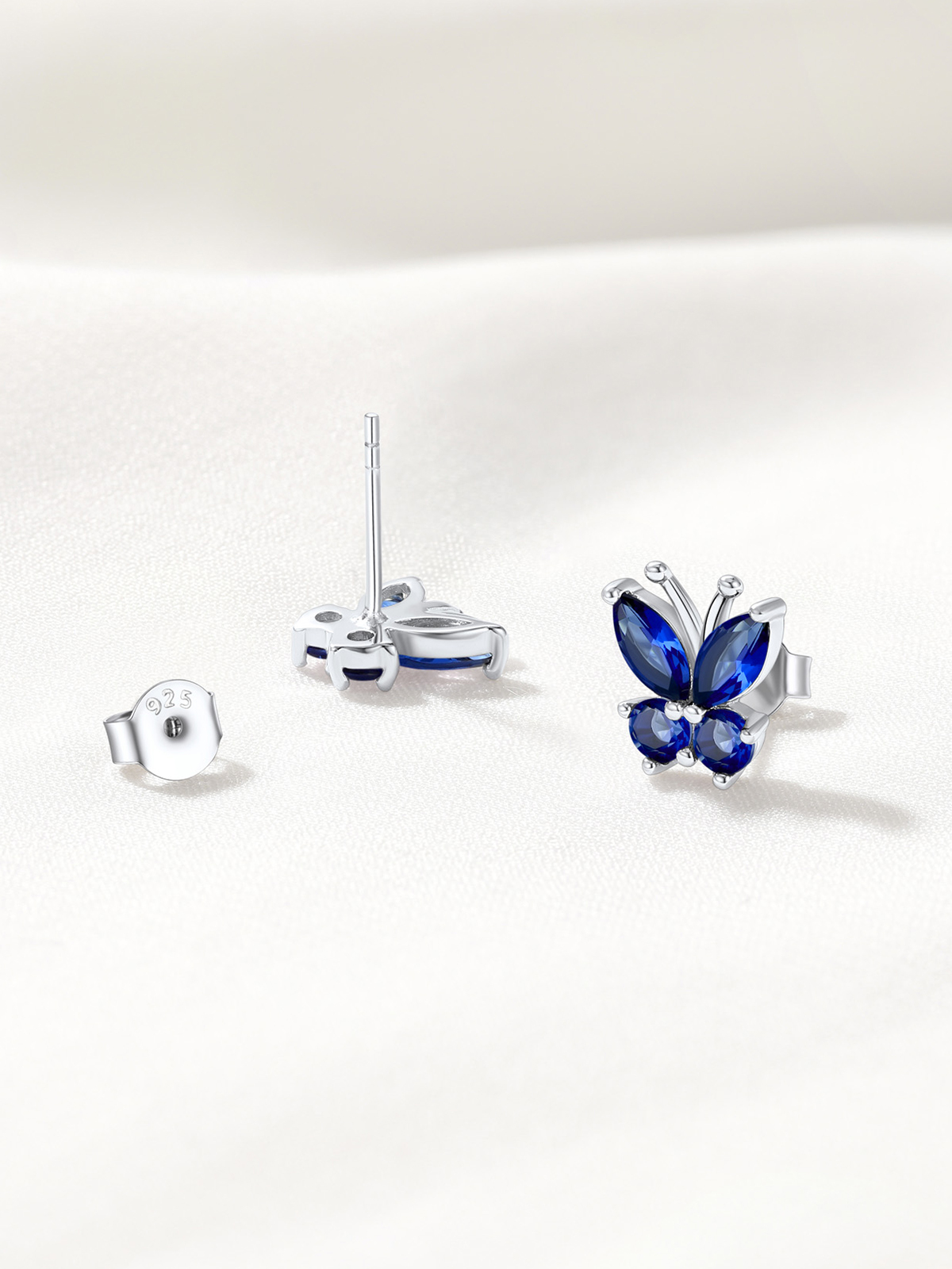 Synthetic Sapphire Stud Butterfly Earrings