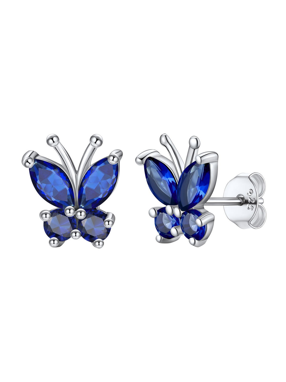 Synthetic Sapphire Stud Butterfly Earrings