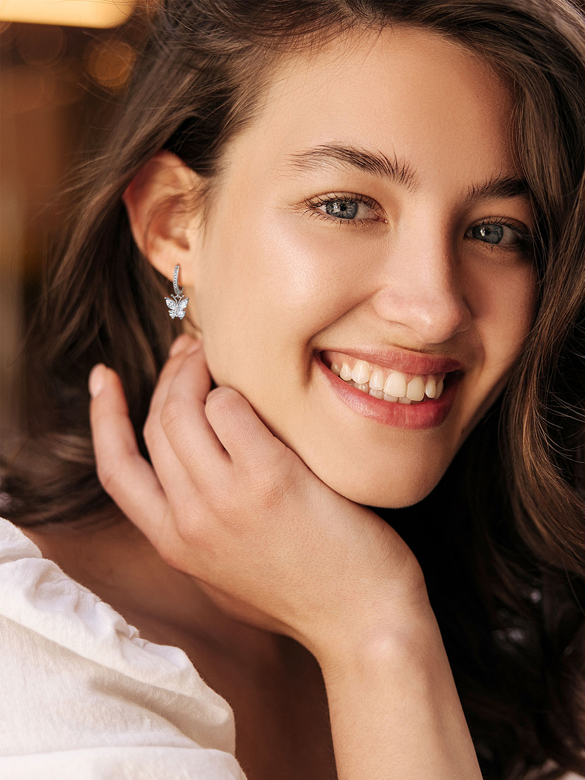 Synthetic Diamond Huggie Hoops Butterfly Earrings