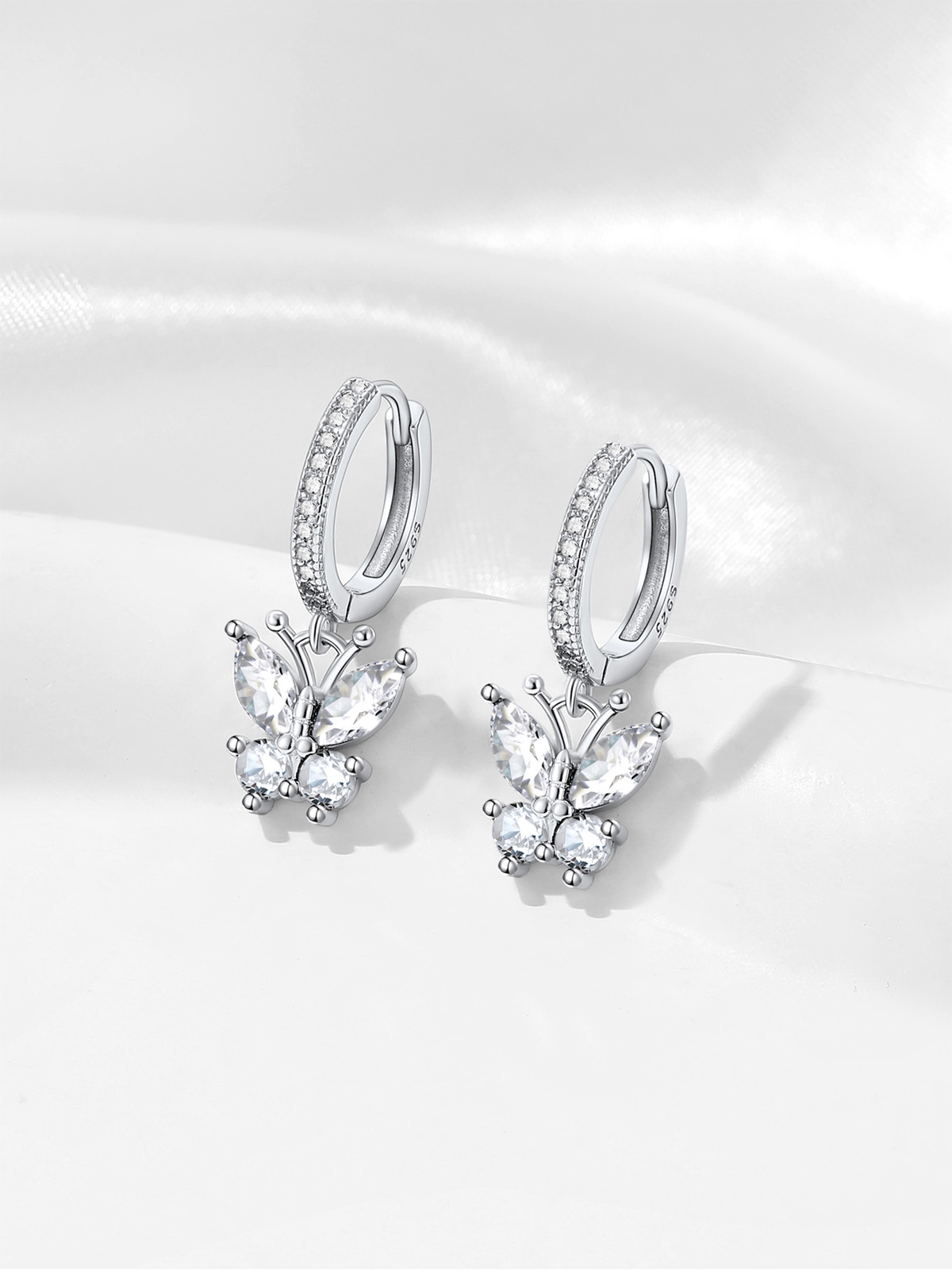 Synthetic Diamond Huggie Hoops Butterfly Earrings
