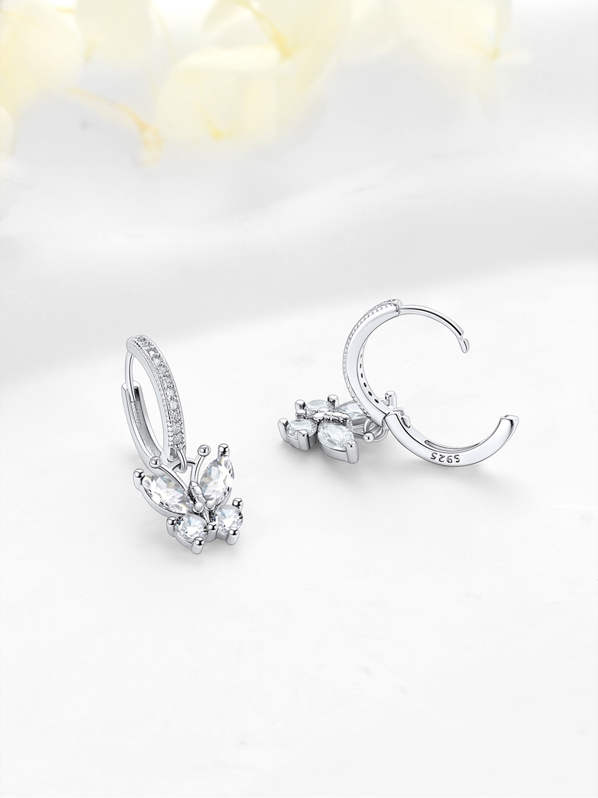 Synthetic Diamond Huggie Hoops Butterfly Earrings