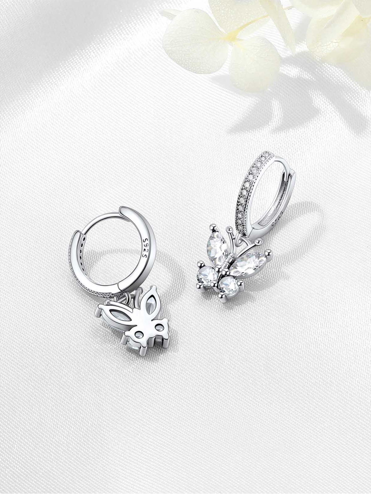 Synthetic Diamond Huggie Hoops Butterfly Earrings