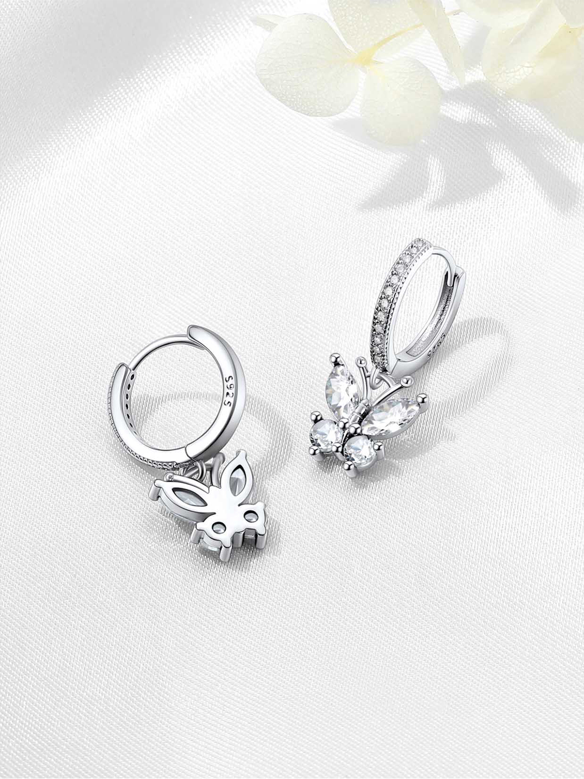 Synthetic Diamond Huggie Hoops Butterfly Earrings