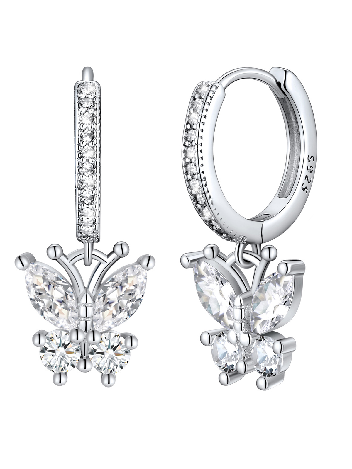 Synthetic Diamond Huggie Hoops Butterfly Earrings