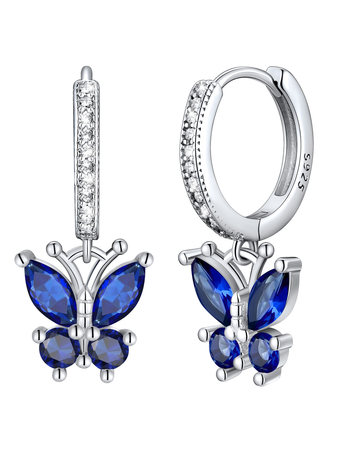 Synthetic Sapphire Huggie Hoops Butterfly Earrings