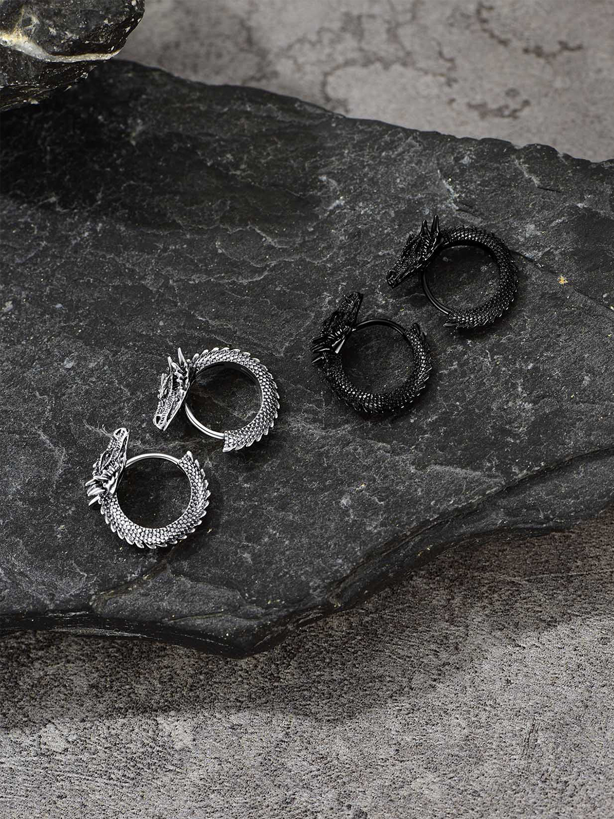 Dragon Huggie Hoops Punk Rock Earrings in Silver