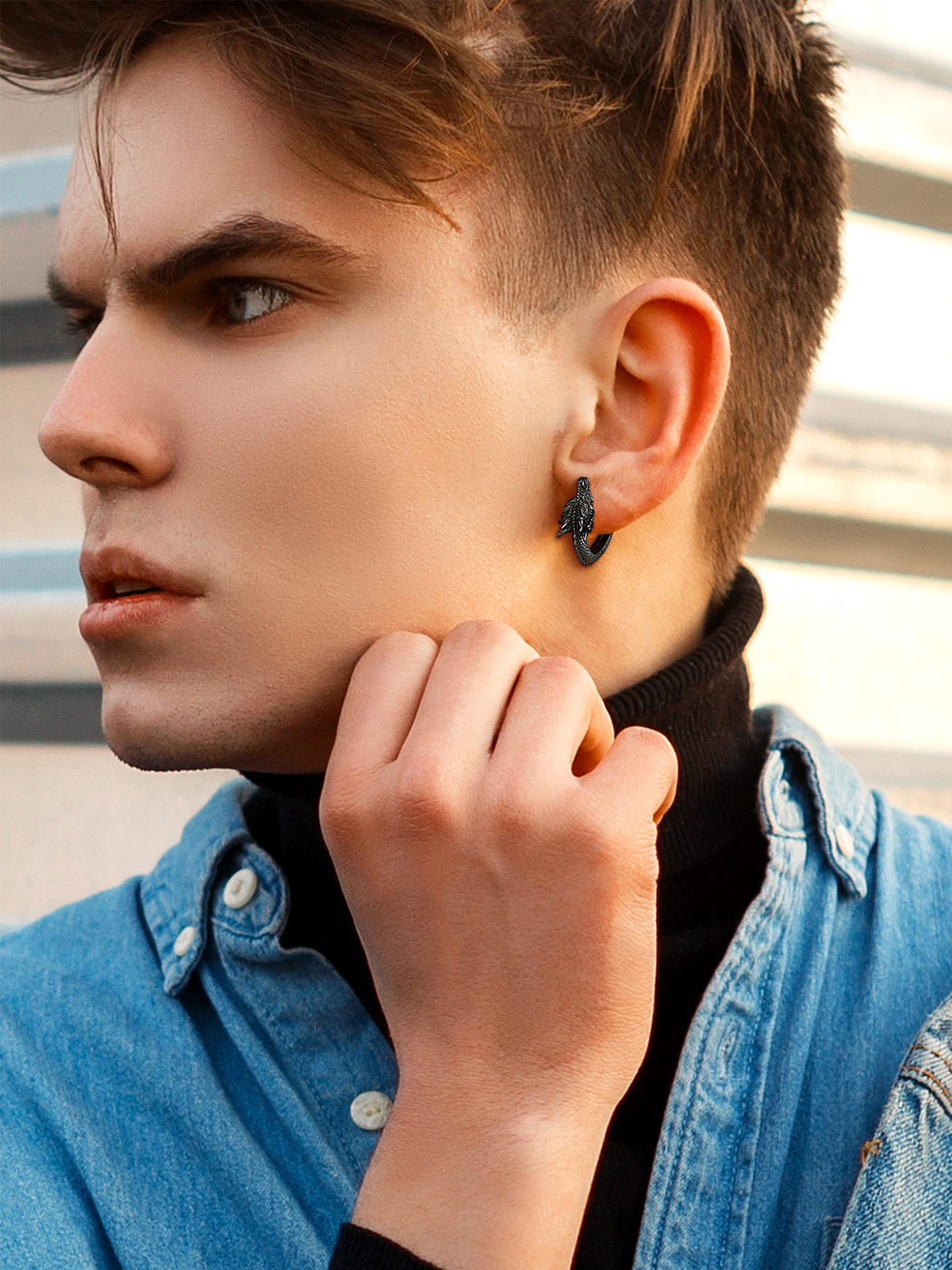 Dragon Huggie Hoops Punk Rock Earrings in Black Plated